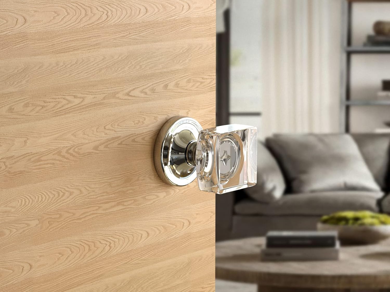 Kobelle Dummy Square Crystal Door Knobs Polished Chrome Round Rosette