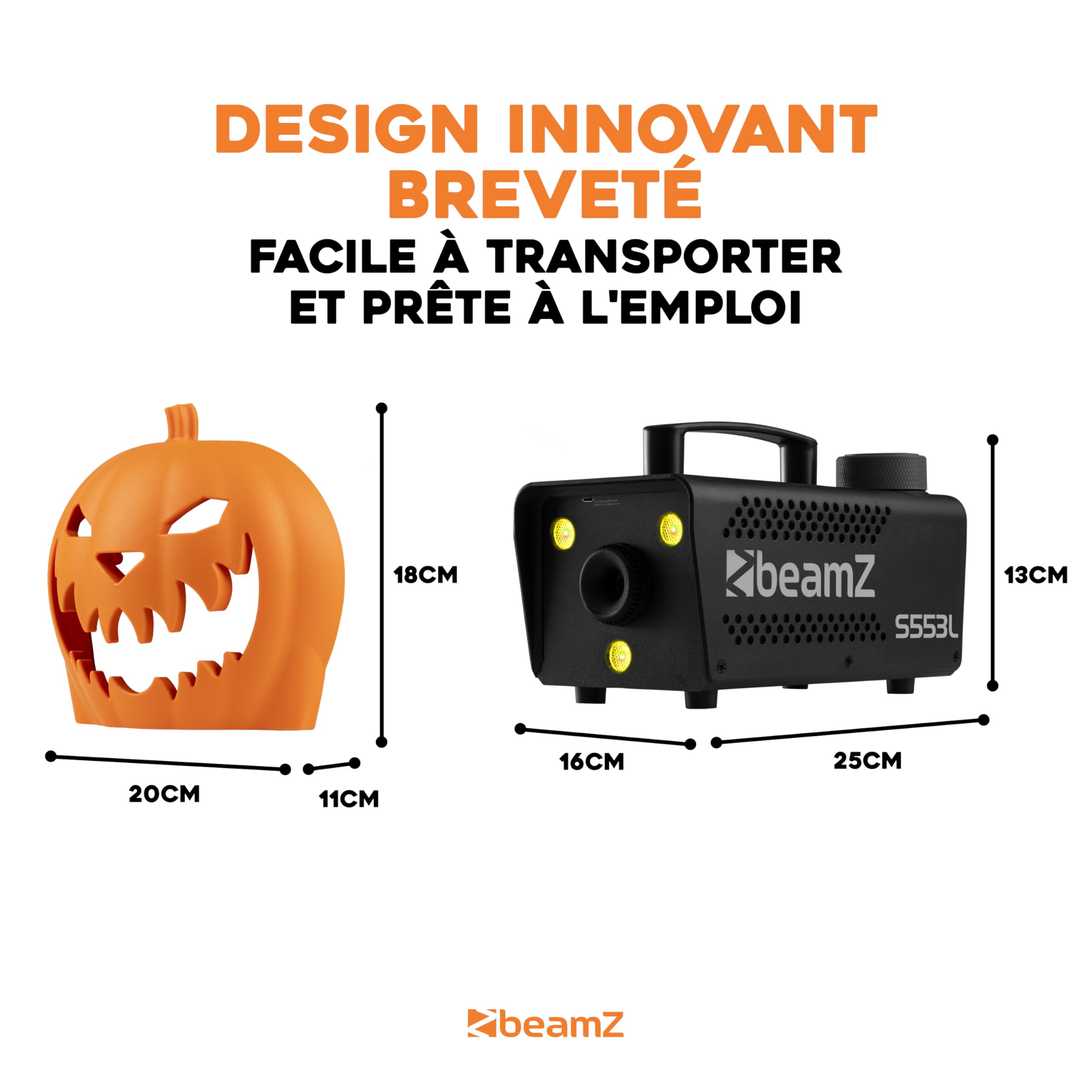 Machine à Fumée Halloween avec Citrouille Animée, Rires Diaboliques et Effets Lumineux - Ambiance Effrayante Halloween pour une Soirée Unique, Exclusivité BeamZ 2024, Liquide Inclus