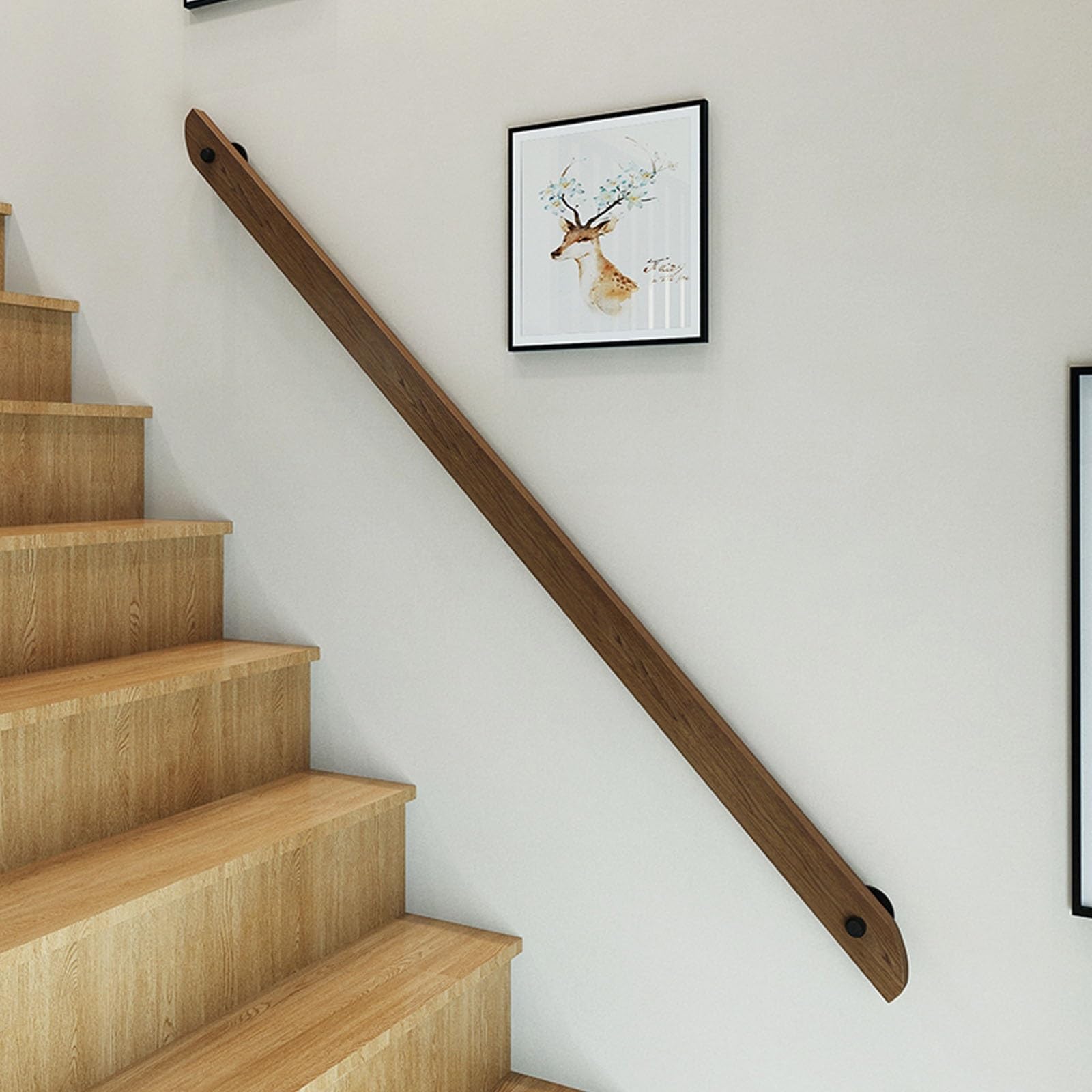 Rampe d'escalier en bois noble avec support mural haute résistance