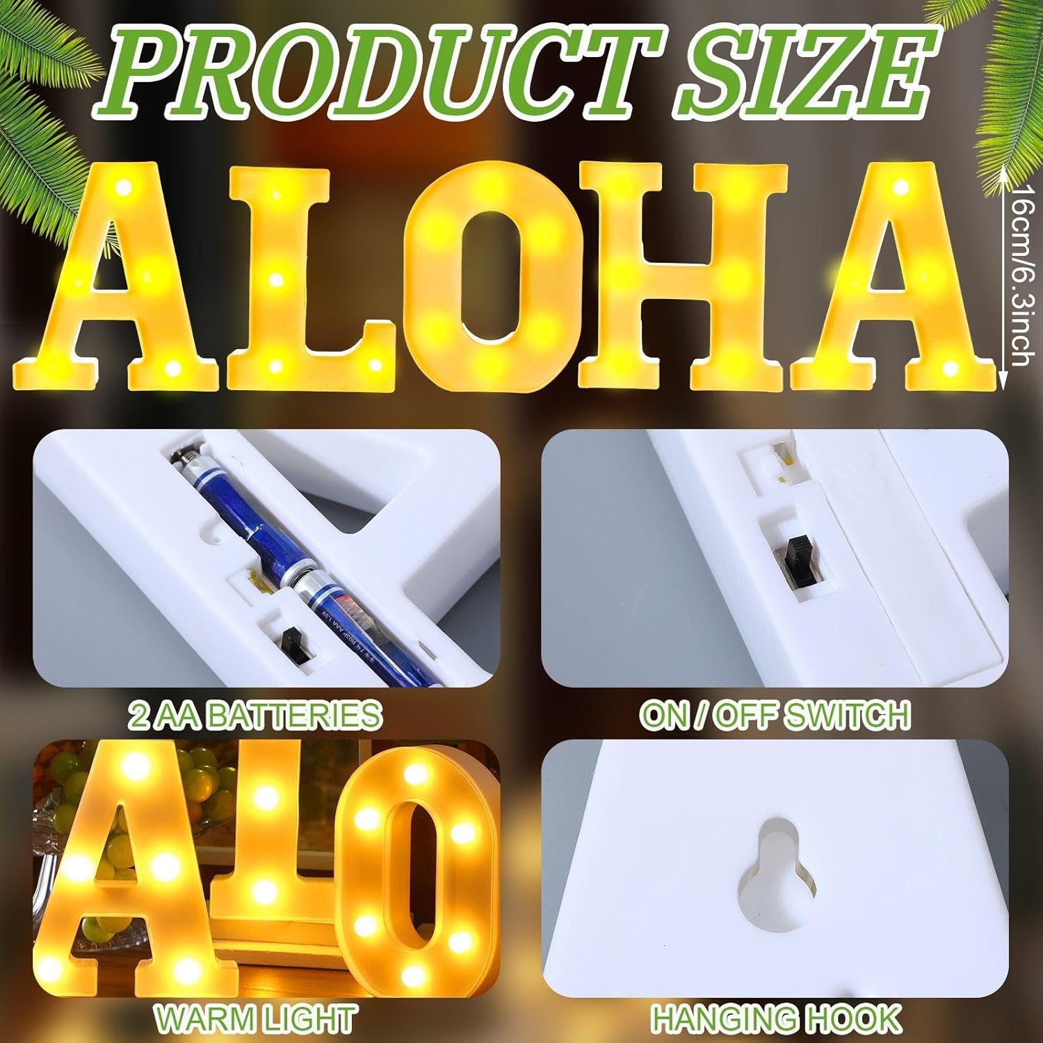 Aurelema 5 Pcs Hawaiian Luau Party Decorations Aloha Light up Sign Aloha LED Marquee Letter for Party Decorations Battery Powered Tropical Alphabet Letter Summer LED Lights for Wedding Night Birthday