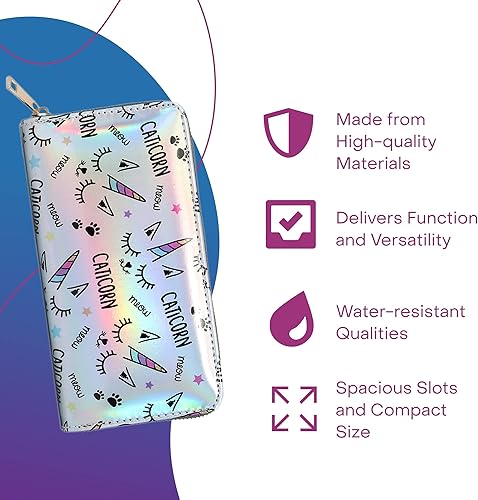 Miniatura 5 de Rave Envy Lindas carteras de moda para mujer carteras pequeñas de moda para mujer Unicornio holográfico - Caticornio Cartera grande