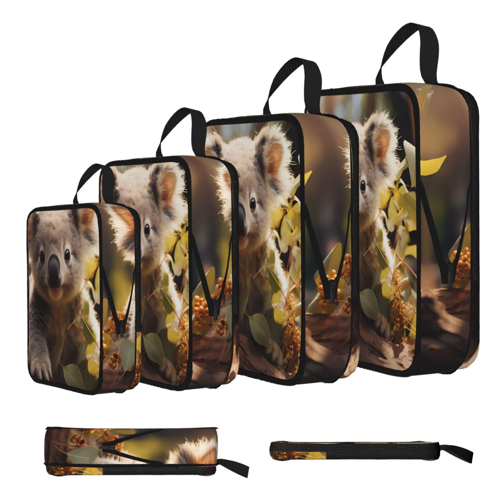 Sxzvvbn Black Cute Koala Plant Compression Packing Cubes 4 Piece Set