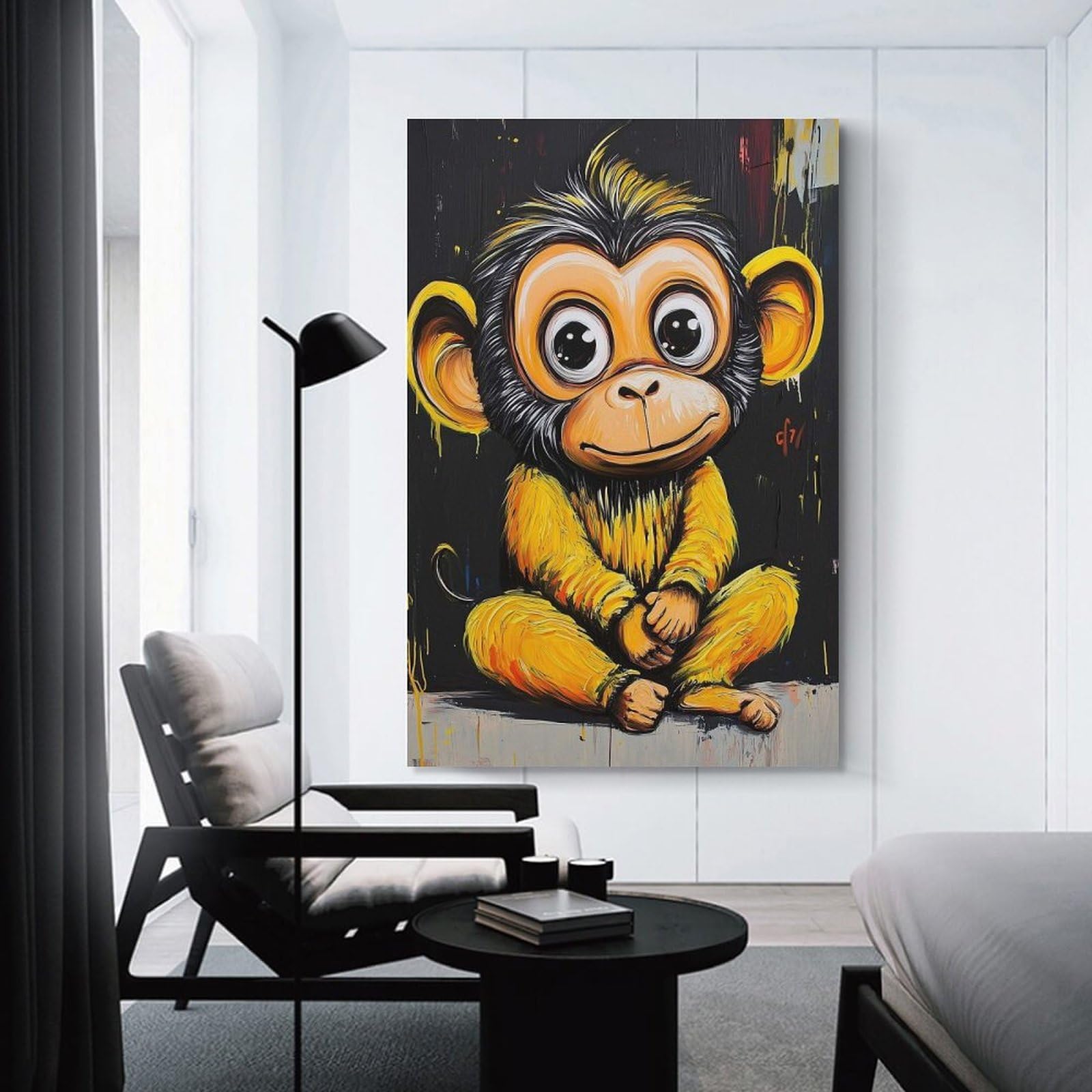 Junmoney Smiling Monkey Painting Wall Picture Print 24x36inch(60x90cm), for Corridors, Hallways Or Apartment Entries, Decorative Canvas Styling for Entry Areas