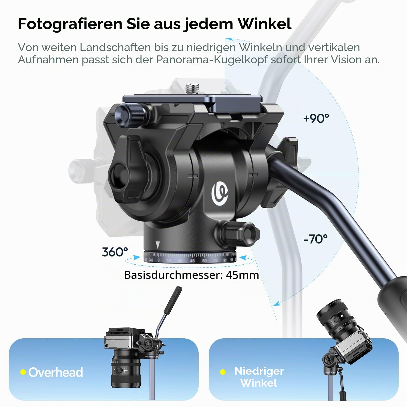 ULANZI Ombra Video II 157cm Videostativ mit Fluidkopf 360° Pan&-70°/+90° Tilt Pan, Travel Tripod mit Handyhalterung, Kamerastativ mit Arca Swiss Kompatibel für DSLR, Handy (Tragkraft 10 kg)