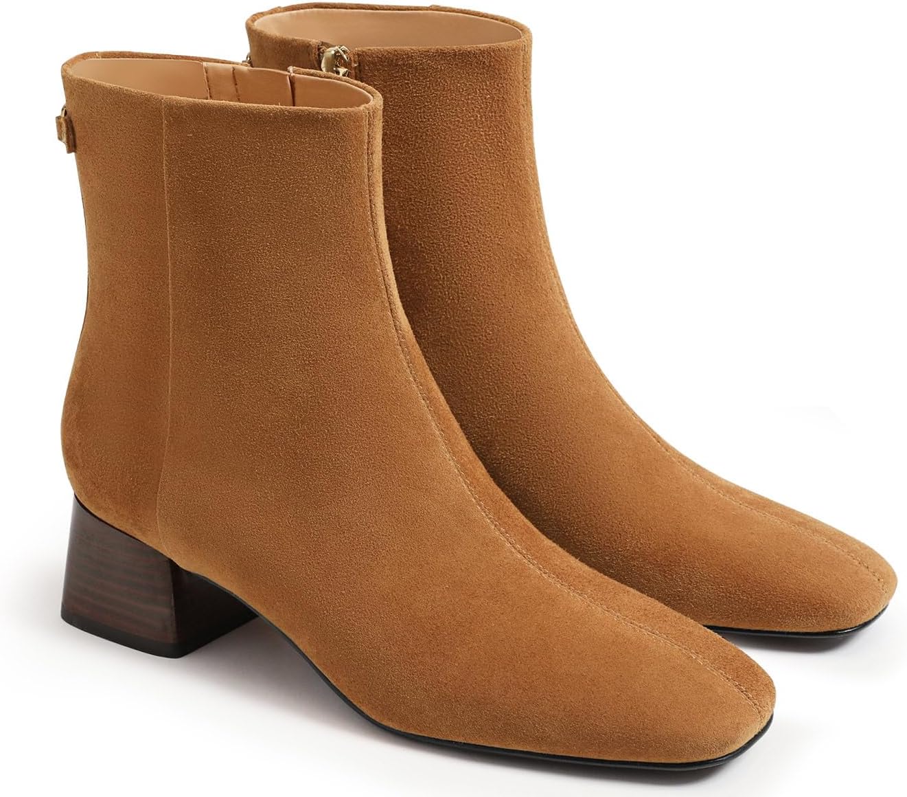 Coutgo Womens Ankle Boots Chunky Low Heel Square Toe Booties Side Zipper Winter Dress Shoes