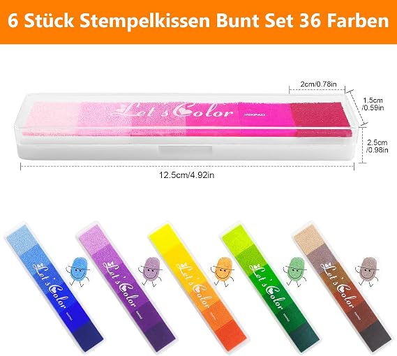 36 Colors Ink Pads for Stamping, 6Pcs Stamp Ink Pads Gradient, Fingerprint Ink Pads Washable, Ink Stamp Pad for Stamping Card Making, Inkpad for Scrapbooking, Card Making, Craft