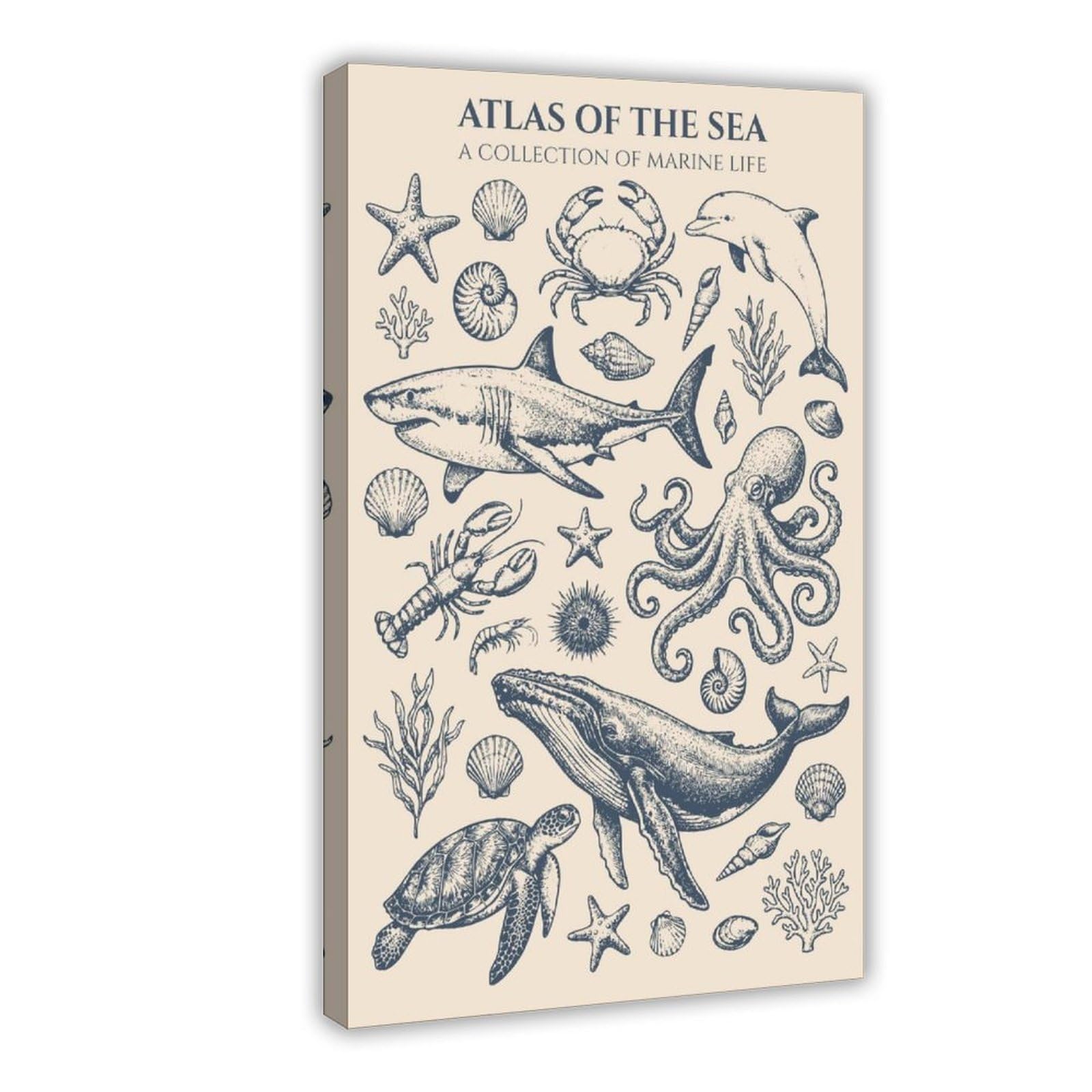 Atlas of The Sea Poster vintage classico in carta opaca, 1 poster su tela, decorazione per camera da letto, ufficio, stanza, regalo, 40,6 cm L x 61 cm W