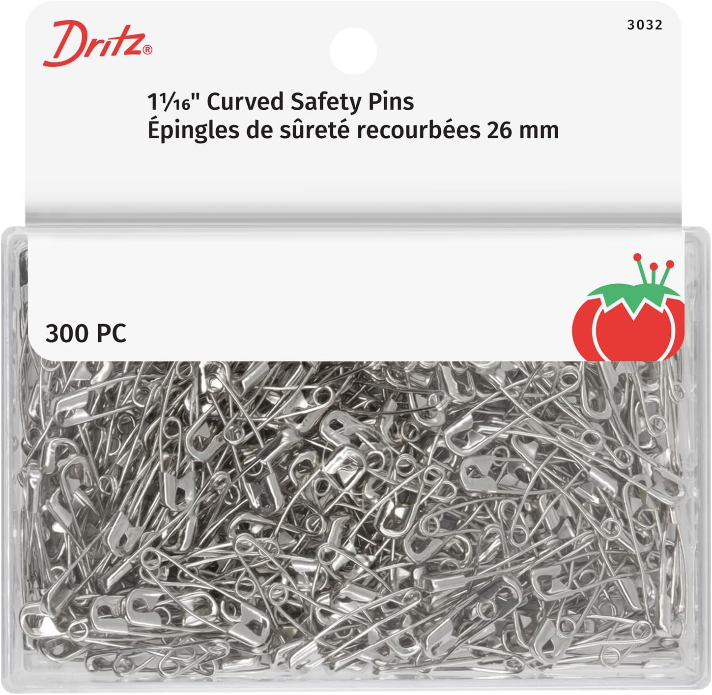 Dritz Quilting 3032 Curved Safety Pins for Large Projects, Bonus Pack, Size 1, Nickel, 300 Count