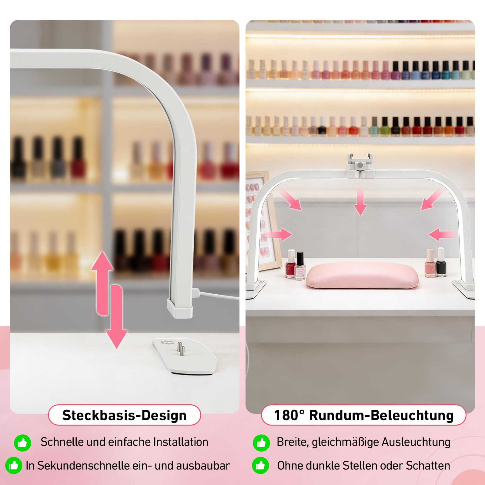 Halbmond Lampe Desktop, 70cm/27.5" Extra Groß Faltbare LED Halbmondlampe mit Handyhalter für Nagel Schreibtisch 3 Farbmodi 10 Helligkeiten Einstellbar Nageltisch Lampe für Schönheit, Wimpern, Tattoo