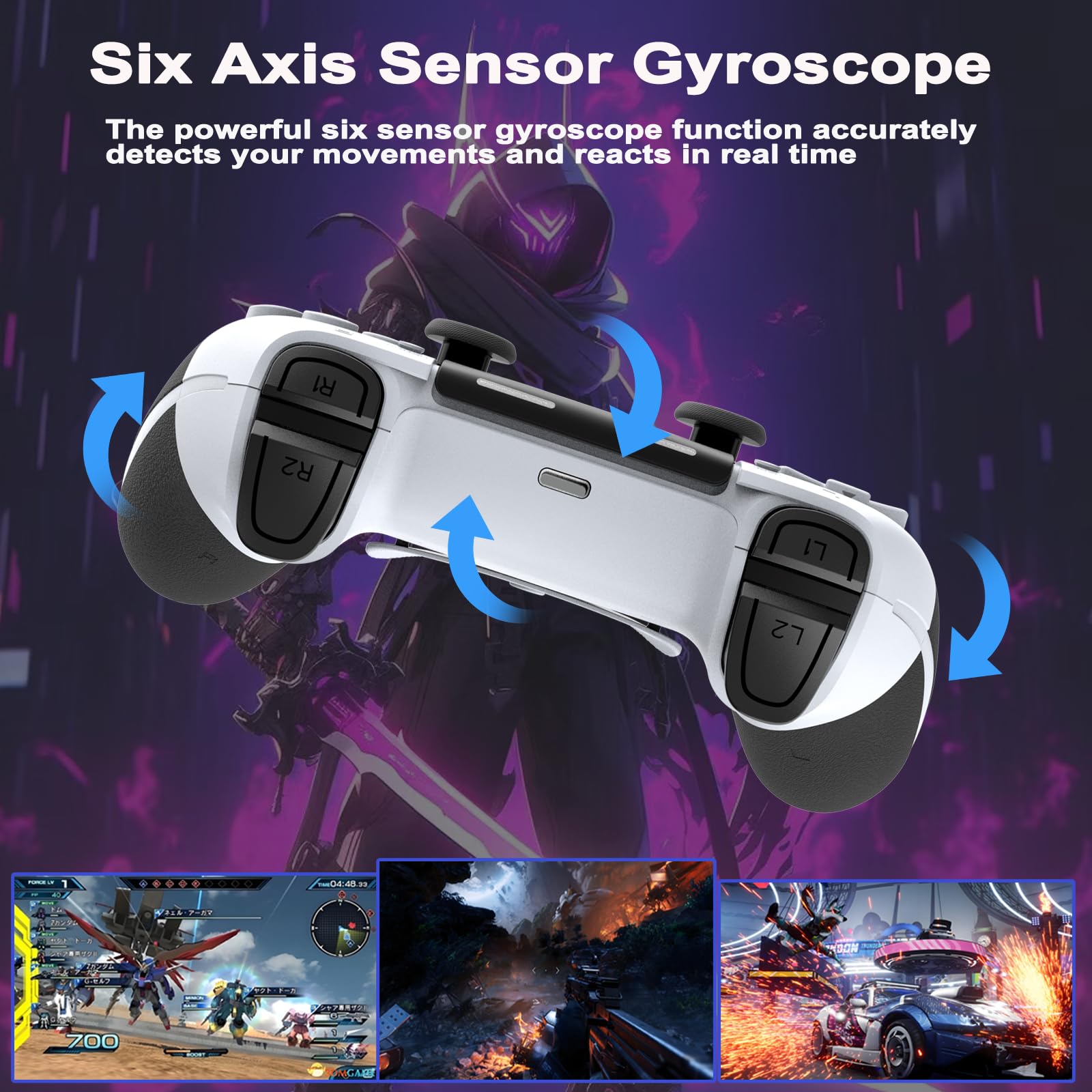 REKBOO Controller per PS4, Wireless Controller per PS4 con Microfono Audio Jack, Controller P4 a Doppia Vibrazione con Giroscopio a Sei Assi, Macro, Turbo, Touch Screen, Batteria 800mah