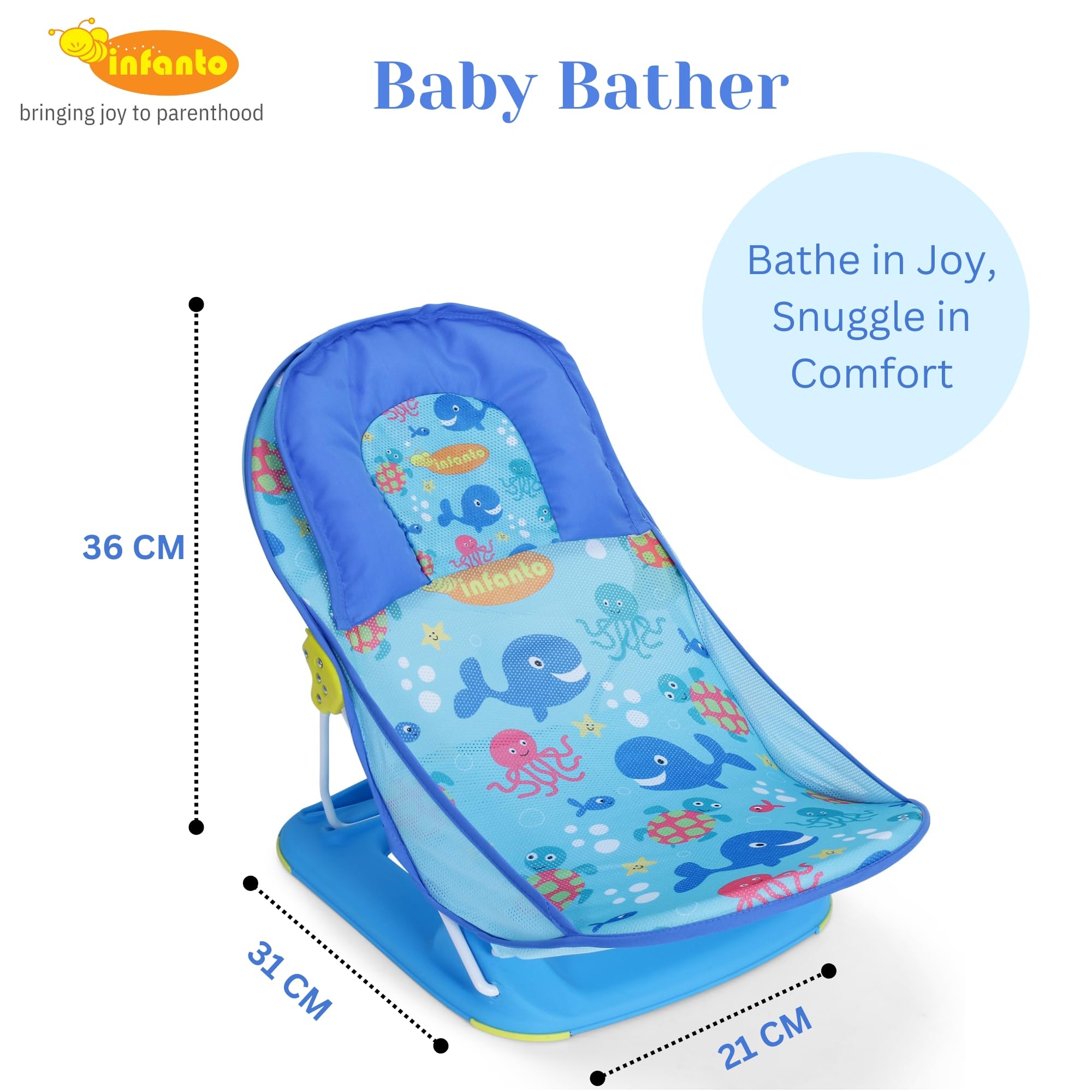 Infanto Baby Bather – Bath Chair Tub for Newborns and Infants, Adjustable, Non-Slip & Foldable Bath Seat Chair for Newborns (0-12 Months) - Image 4 thumbnail