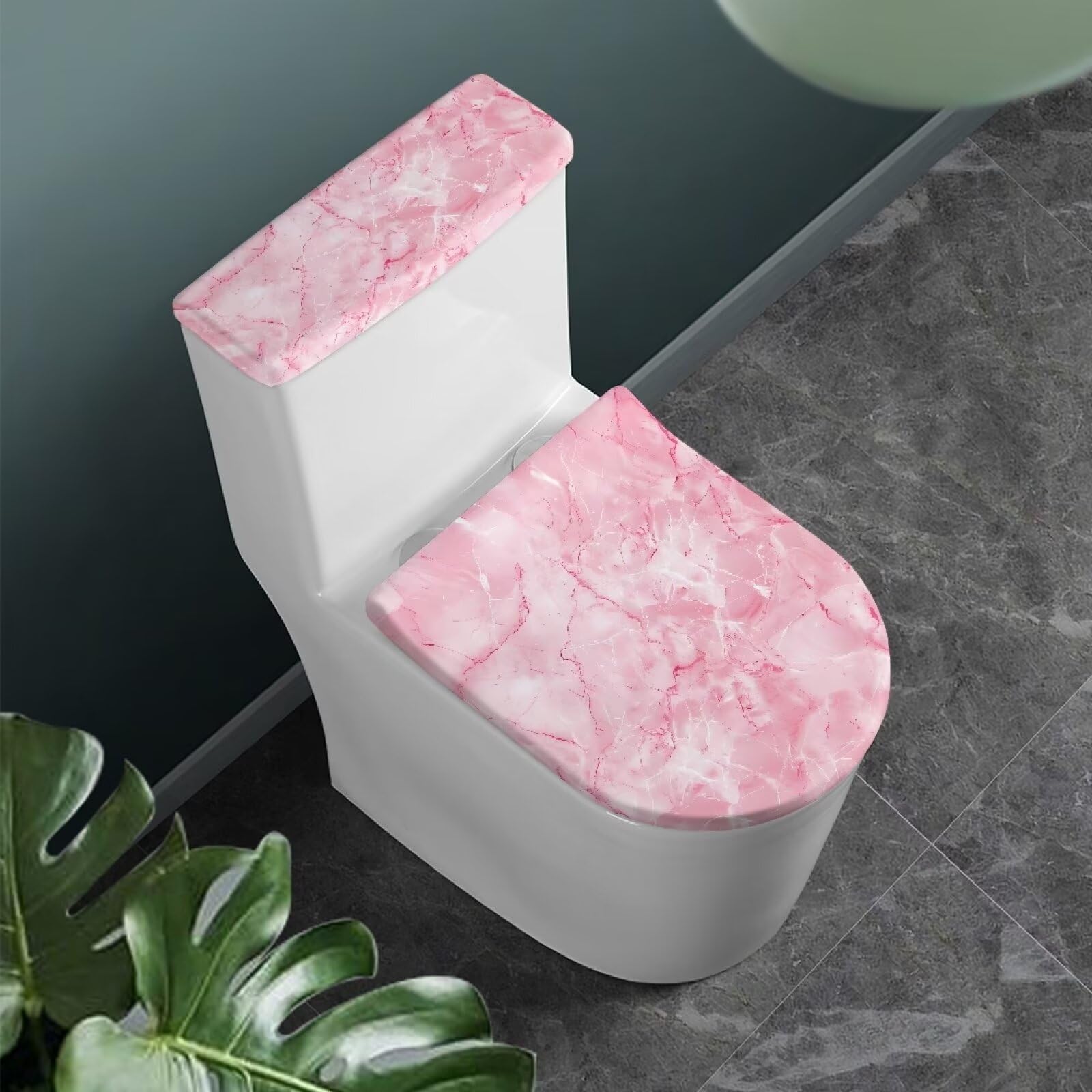 Bivxisrvo Pink Marble Toilet Lid Covers Polyester Fabric Bathroom Covers Elastic Bottom Soft and Breathable Seat Covers Toilet Seat Cover Set Universal for Most Toilet Bowl Lids