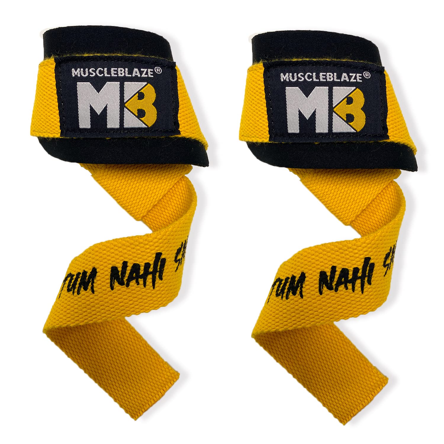 MuscleBlaze Weight Lifting Strap (Tum Nahi Samjhoge) One Pair (Yellow, Free Size) | Wrist Supporter for Gym
