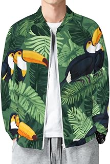 Tropical Toucans Palm Leaves Bomber Jacket Men Lightweight Causal Flight Windbreaker Track Jacket Shirt