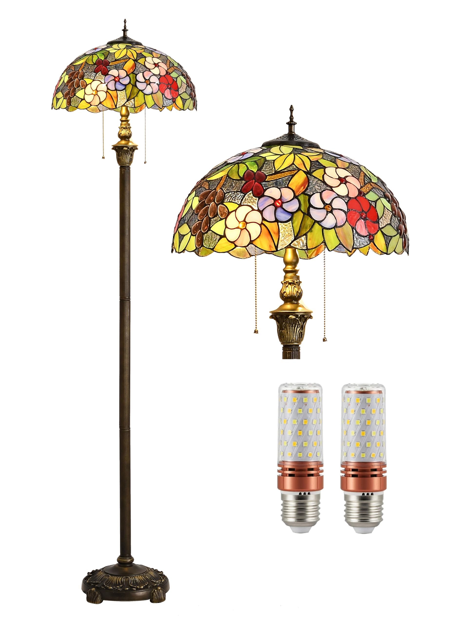 Five liters Tiffany Style 16 Inch Colorful Grapes Floor Lamp Stained Glass Crystal Bead Lampshade Antique Lighting Living Room Lamps Gifts, Height 65"
