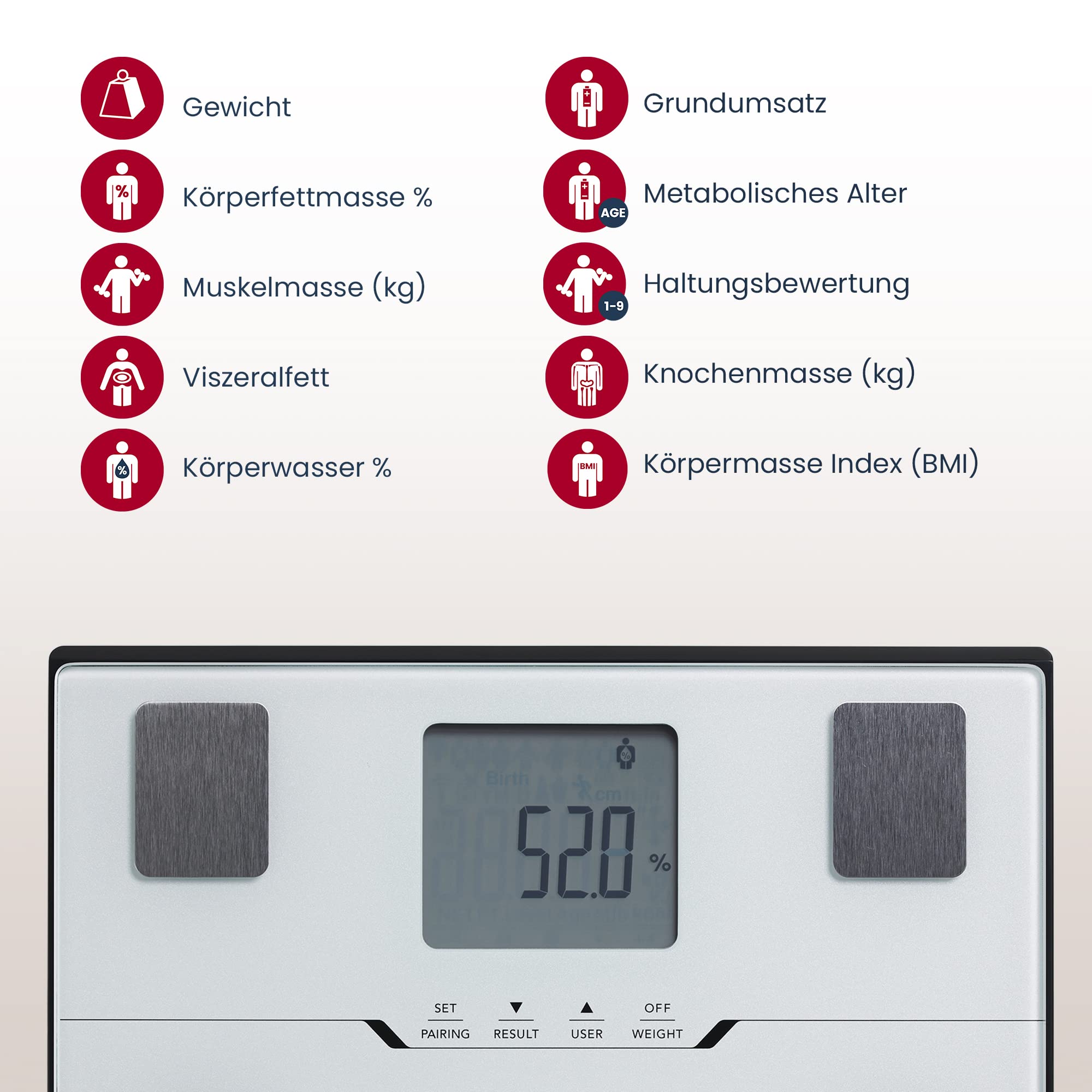 Tanita BC-401 Körperanalysewaage mit Bluetooth, Hochpräzises Wiegen zur Analyse der Körperzusammensetzung, Smart-App für Fitnesstracking, Stoffwechselalter, Weiss