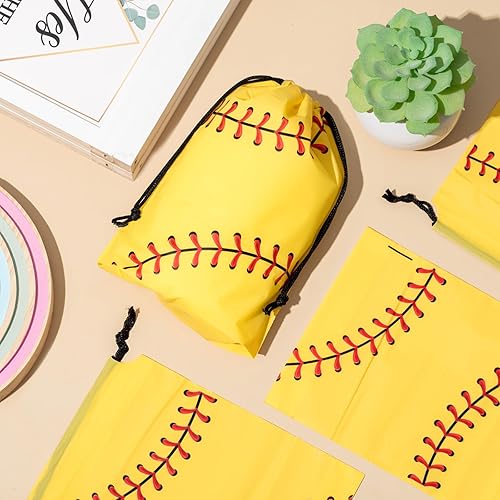 Miniatura 5 de Silkfly Paquete de 50 bolsas de softbol con cordón para aperitivos, bolsas de plástico para regalo, regalos de fiesta para suministros de fiesta