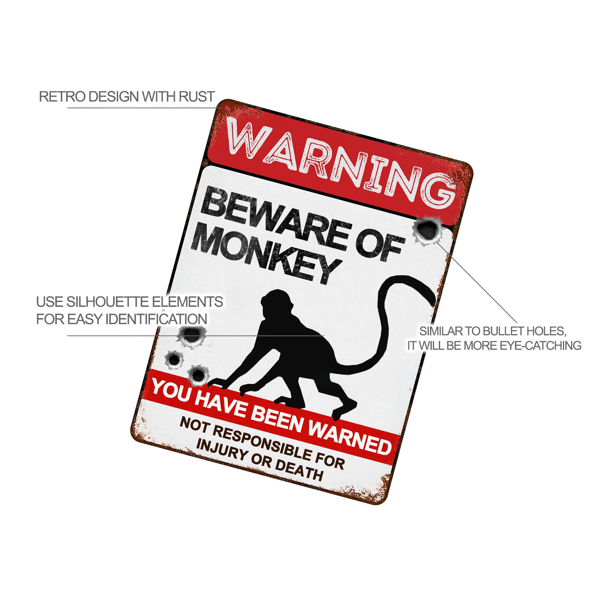 Vintage-Schild „Beware Of Monkey“ Aus Alu – Retro, Wetterfest, Für Garten Oder Wohnung