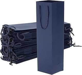 PATIKIL Wine Gift Bags, 24Pcs 3.7 x 3.5 x 14 Inch Paper Wine Bottle Gift Bag Bulk with Handles for Gift Christmas Wedding Birthday Anniversary Party, Navy Blue