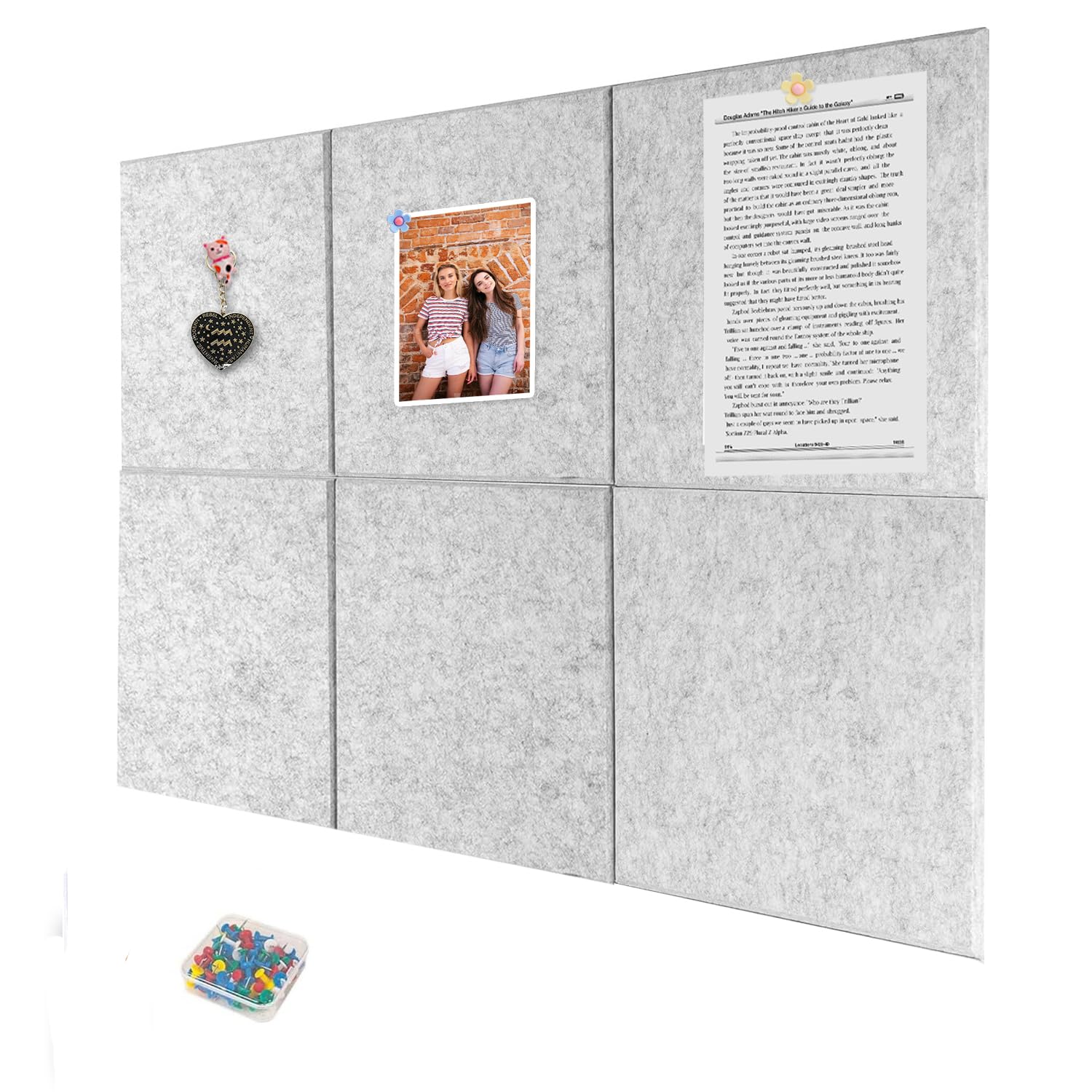 Yunihome Cork Board for Walls 36" x 24", 6 Pack Felt Bulletin Board Wall Tiles with 30 Push Pins for Home Kitchen School Office Wall DIY Decorative