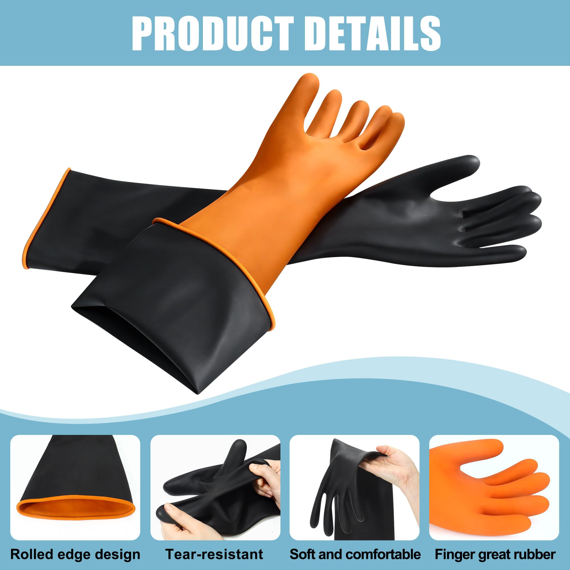 Gants de protection en latex résistants aux produits chimiques en caoutchouc EPI - Sécurité industrielle - Gants longs de 55,9 cm - Résistants aux acides forts, aux alcalis et à l'huile