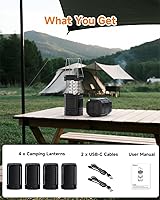 Vista 9 de Paquete de 4 faroles solares para campamento, linterna LED recargable con linterna, USB-C y funciona con energía solar, luces de emergencia