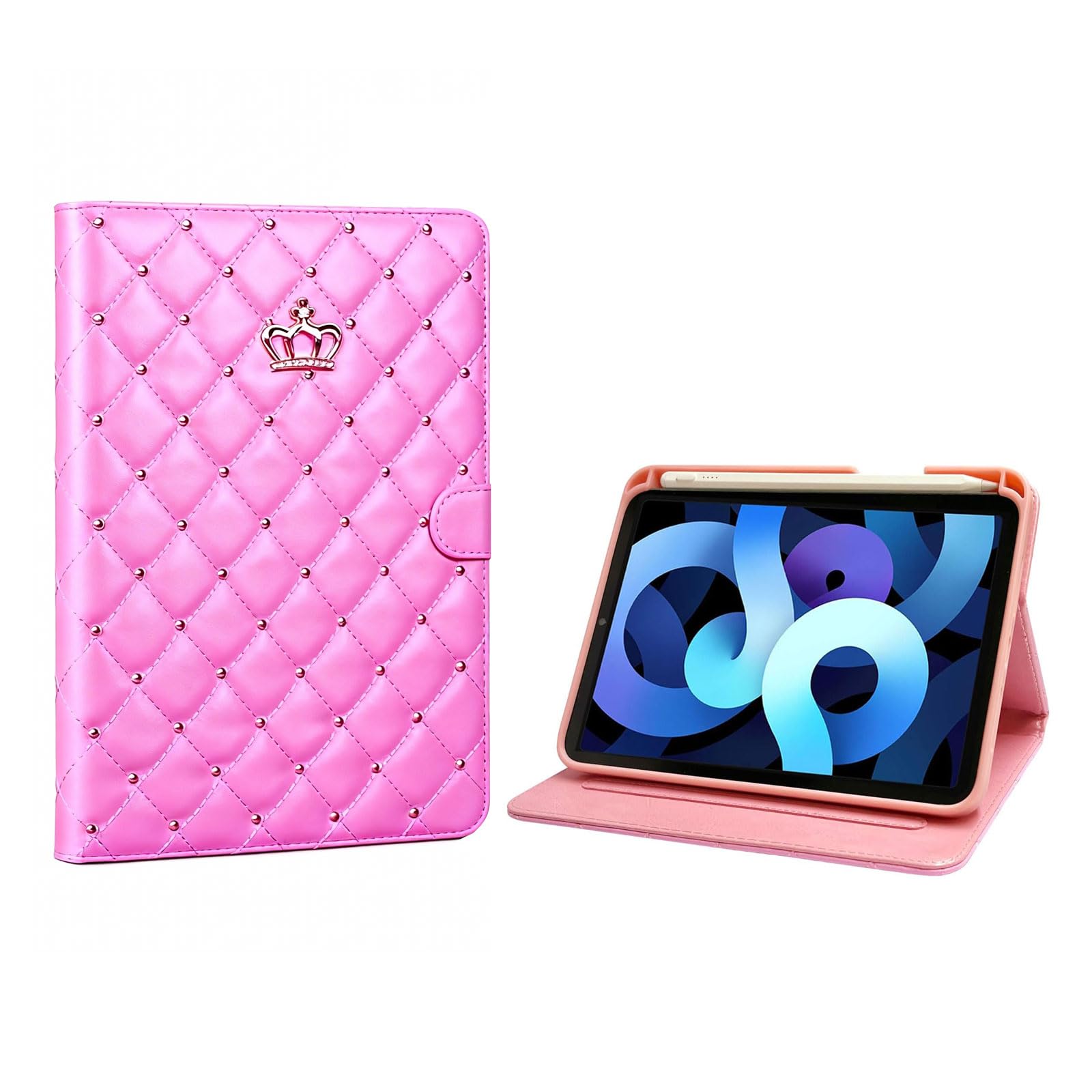 Case for iPad Air 5th/4th Generation 10.9 inch Case with Pencil Holder, Cute Cover for 4th/5th Gen iPad Air 2022/2020 Smart Cover (Pink)