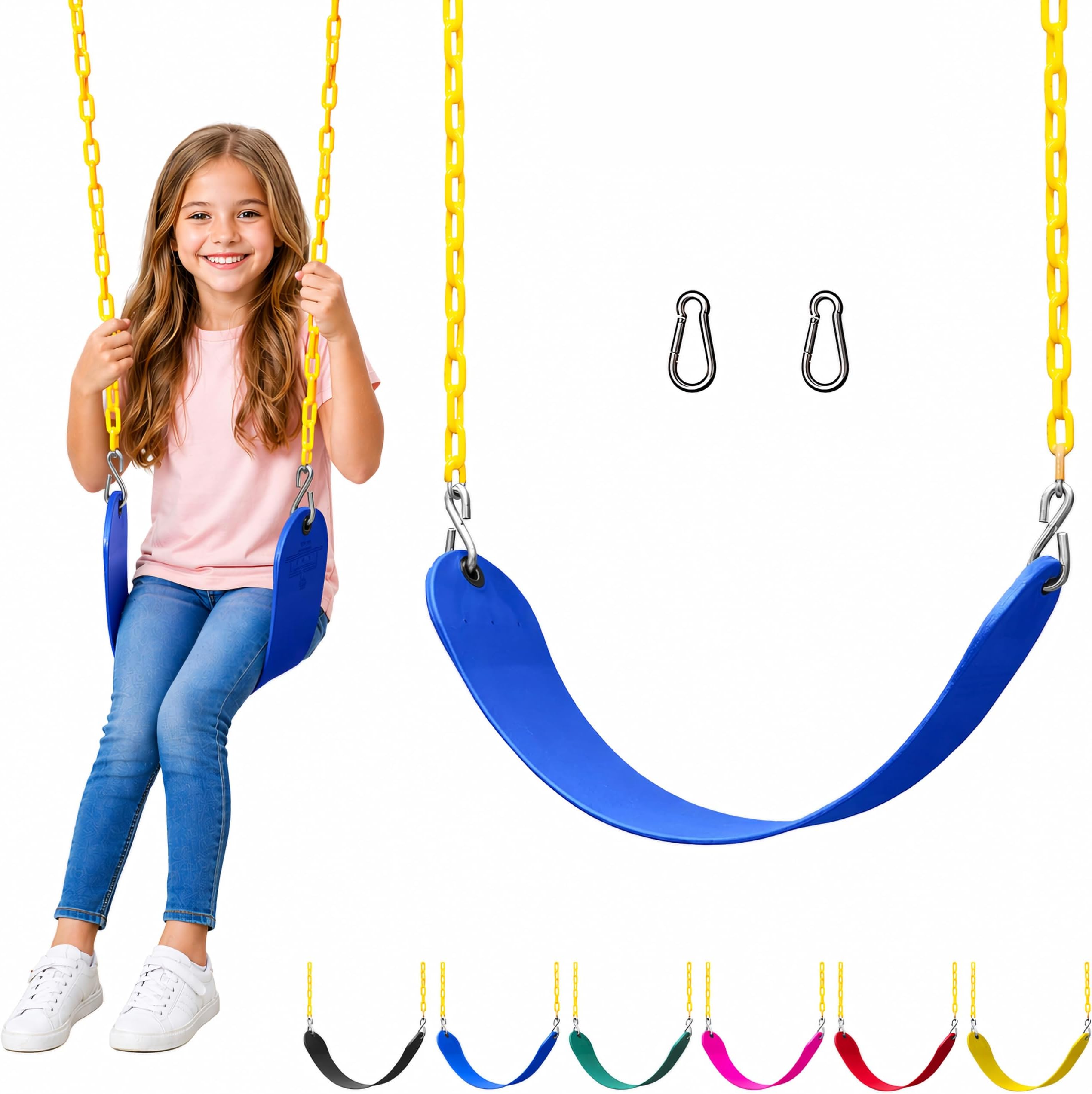 Jungle Gym Kingdom Swing for Outdoor Swing Set - Swing Seat Replacement Kit with Heavy Duty Chains - Backyard Swingset Playground Accessories for Kids - Blue, 1 Pack
