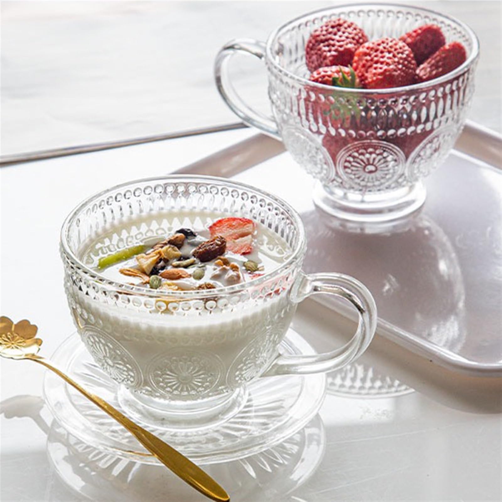 NZPOST Tazas de café Taza de Vidrio Retro Taza de Agua Redonda Restaurante Taza de Bebida fría Taza de Jugo Taza de café Europea Taza de café (2)