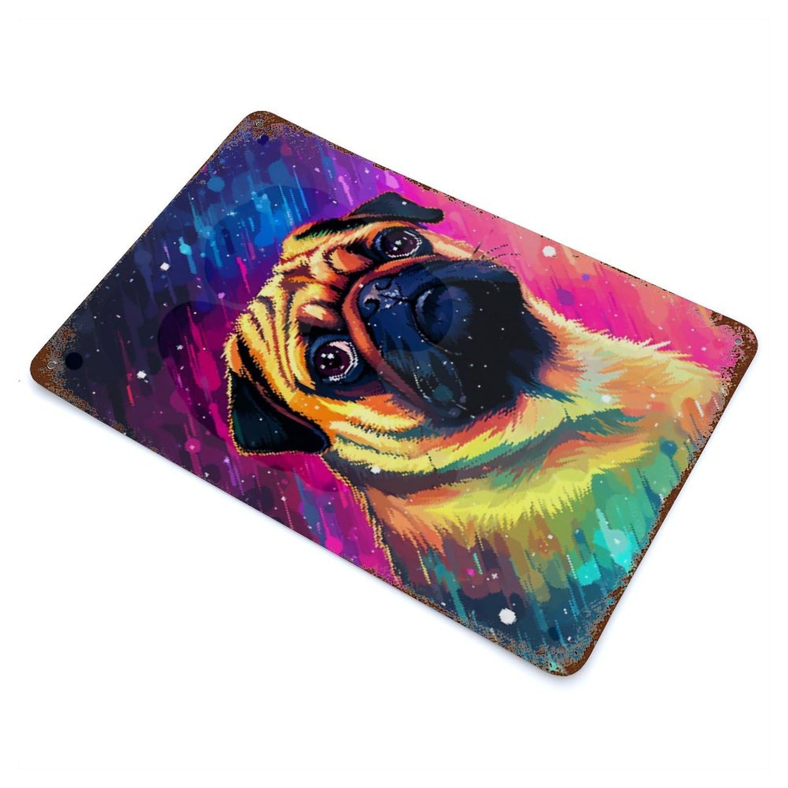 Funny Synth Pug Pixel Rusty Metal Tin Sign 11.8"x7.9", Classic Wall Plaque for Pub, Kitchen And Man Cave Decor