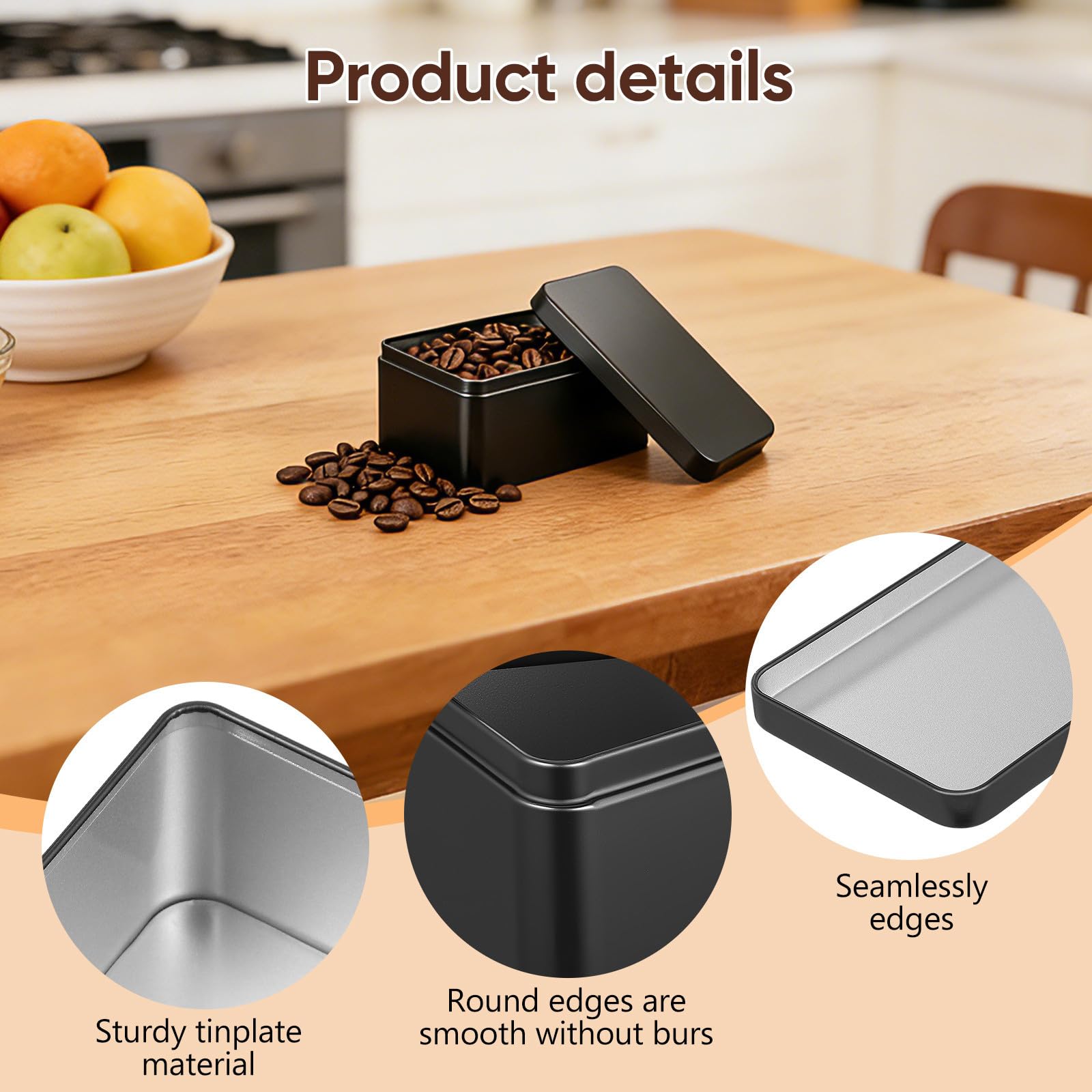 jojofuny Caja de Hojalata Organizador Compacto Rectangular Negra para Almacenar Té Bordes sin Costuras y Cierre Fácil para Almacenamiento Hogar y Viajes