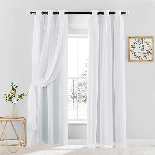 Miniatura 23 de PONY DANCE Cortinas Opacas Transparentes - Cortinas de Doble Capa con Aislamiento Térmico para Dormitorio Comedor, Cortinas para Sala, 52 pulgadas