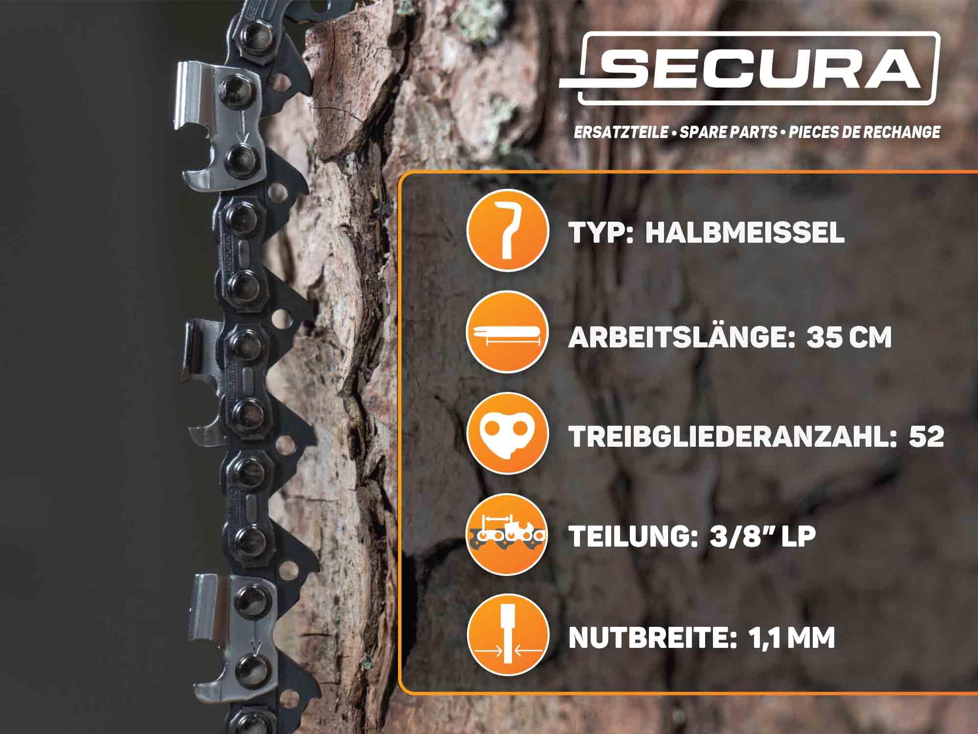 4x Sägekette original SECURA 35cm 3/8 52 1,1mm passend Makita DUC353 Motorsäge 4x Sägekette original SECURA 35cm 3/8 52 1,1mm passend Makita DUC353 Motorsäge