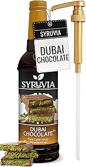 Syruvia Dubai Chocolate Coffee Syrup - 25.4 fl oz - Kosher Syrups, Gluten Free, No Coloring, Perfect for Drinks, Soda, Shakes, Desserts, and More With Pump