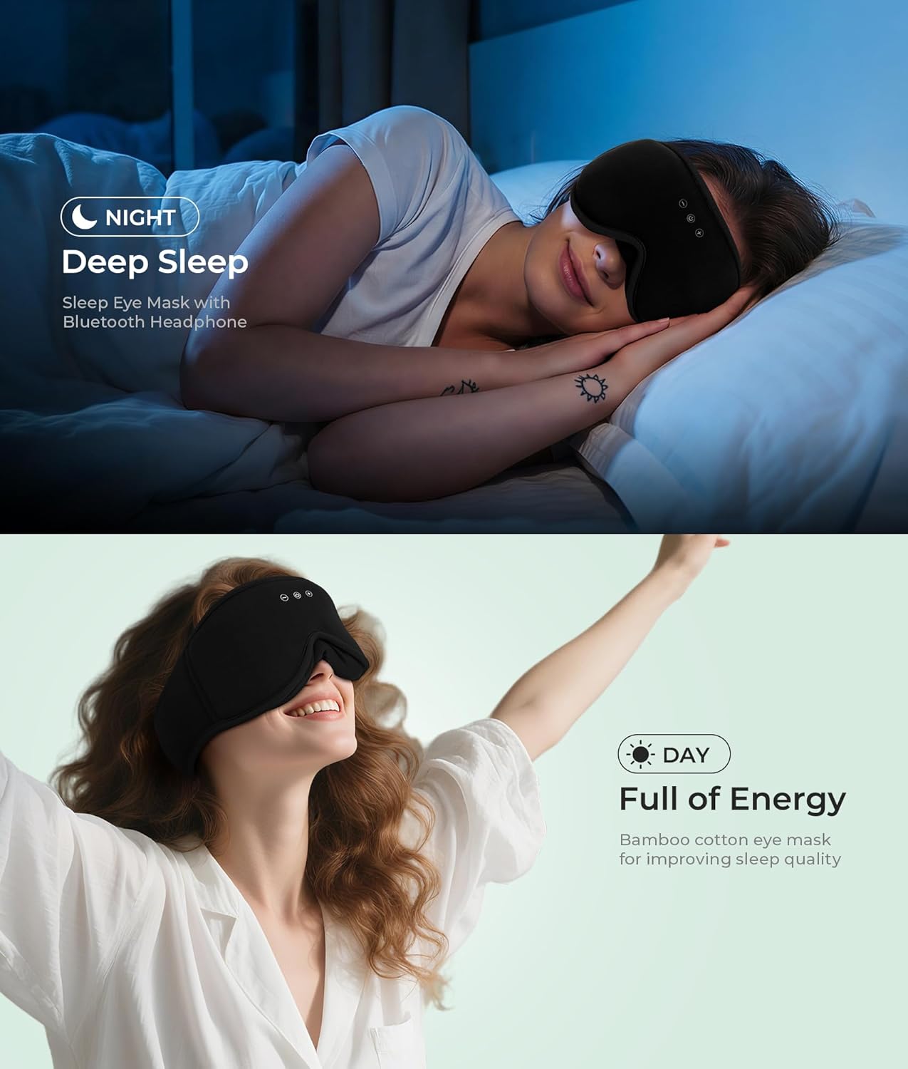 MUSICOZY Sleep Mask Headphones Bluetooth 5.4, 3D Blackout Eye Mask with Wireless Music Earphones, Hi-Fi Sound＆Long Battery Life Sleeping Headphones for Side Sleepers, Uniqe Gift for Men Women Travel
