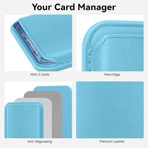 Miniatura 24 de Más fuerte magnético RFID cuero Mag seguro titular de la tarjeta para iPhone 15 Series, verde claro