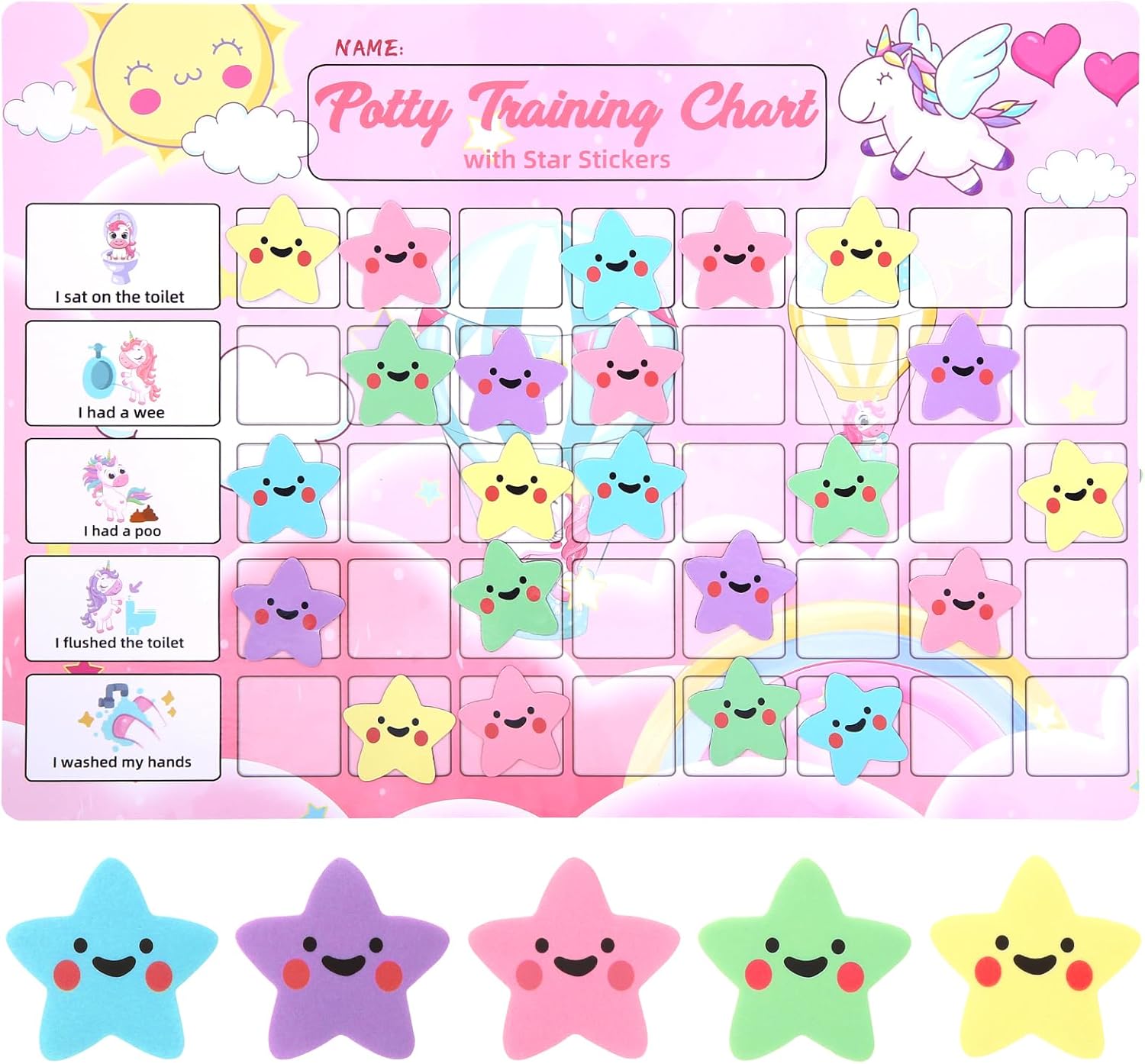Potty Training Chart for Toddlers with 40 Large Reusable Magnetic Star Stickers, Interactive Reward Chart for Toilet Training (Unicorn)