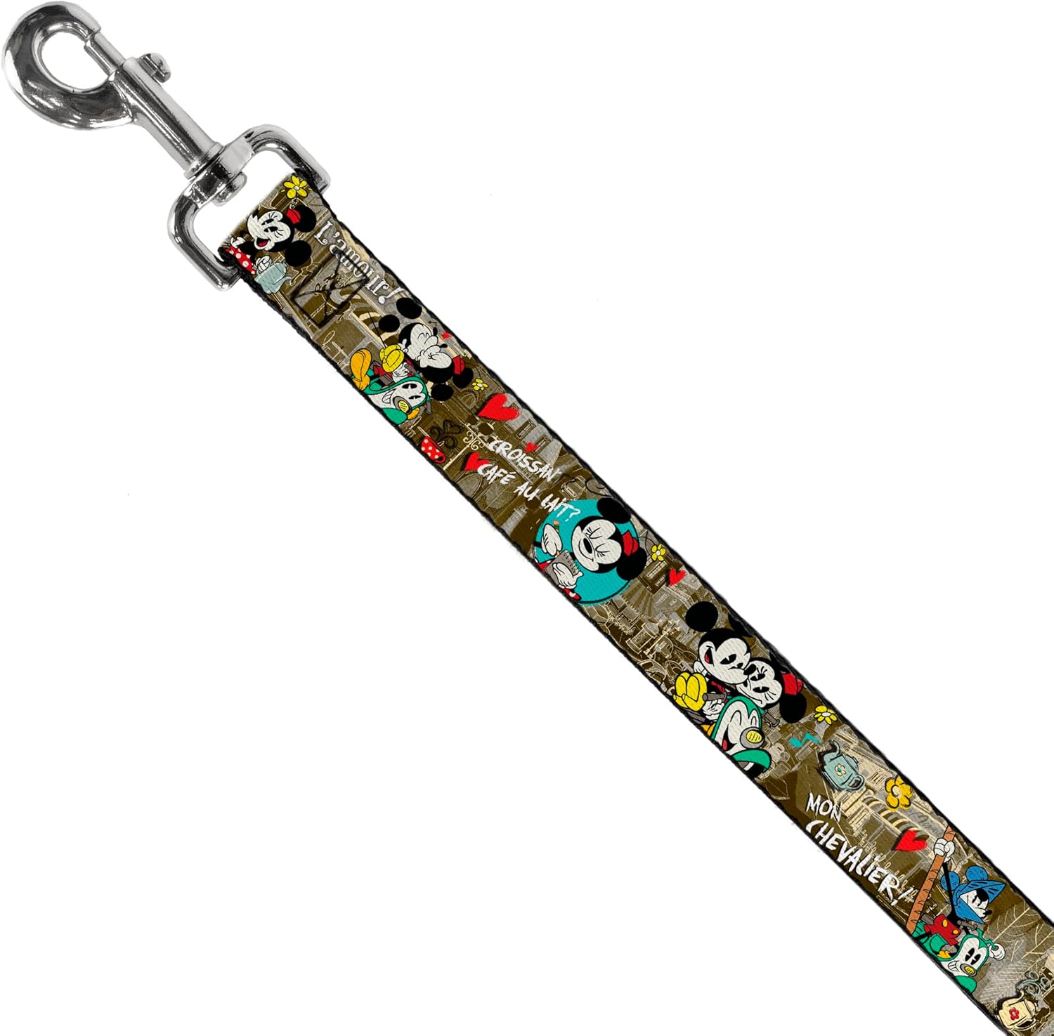 Buckle-Down Pet Leash - Mickey & Minnie Croissant de Triomphe Scenes - 4 Feet Long - 1.5" Wide