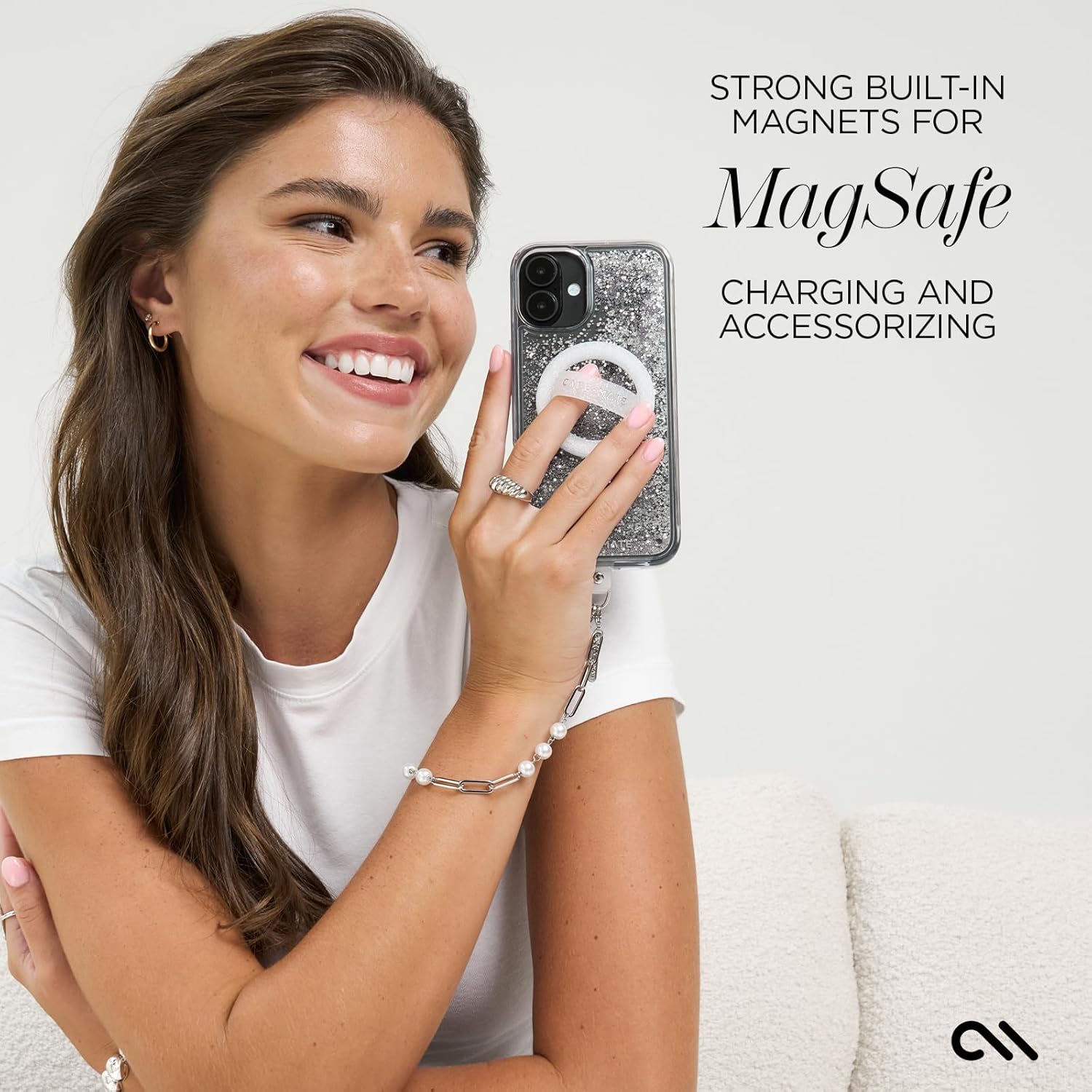 Case-Mate iPhone 16 Plus Case [Compatible with MagSafe] - Sparkly Liquid Glitter Phone Case with 12ft Drop Protection - Premium Magnetic Cover for iPhone 16 Plus - Silver Waterfall - Image 5