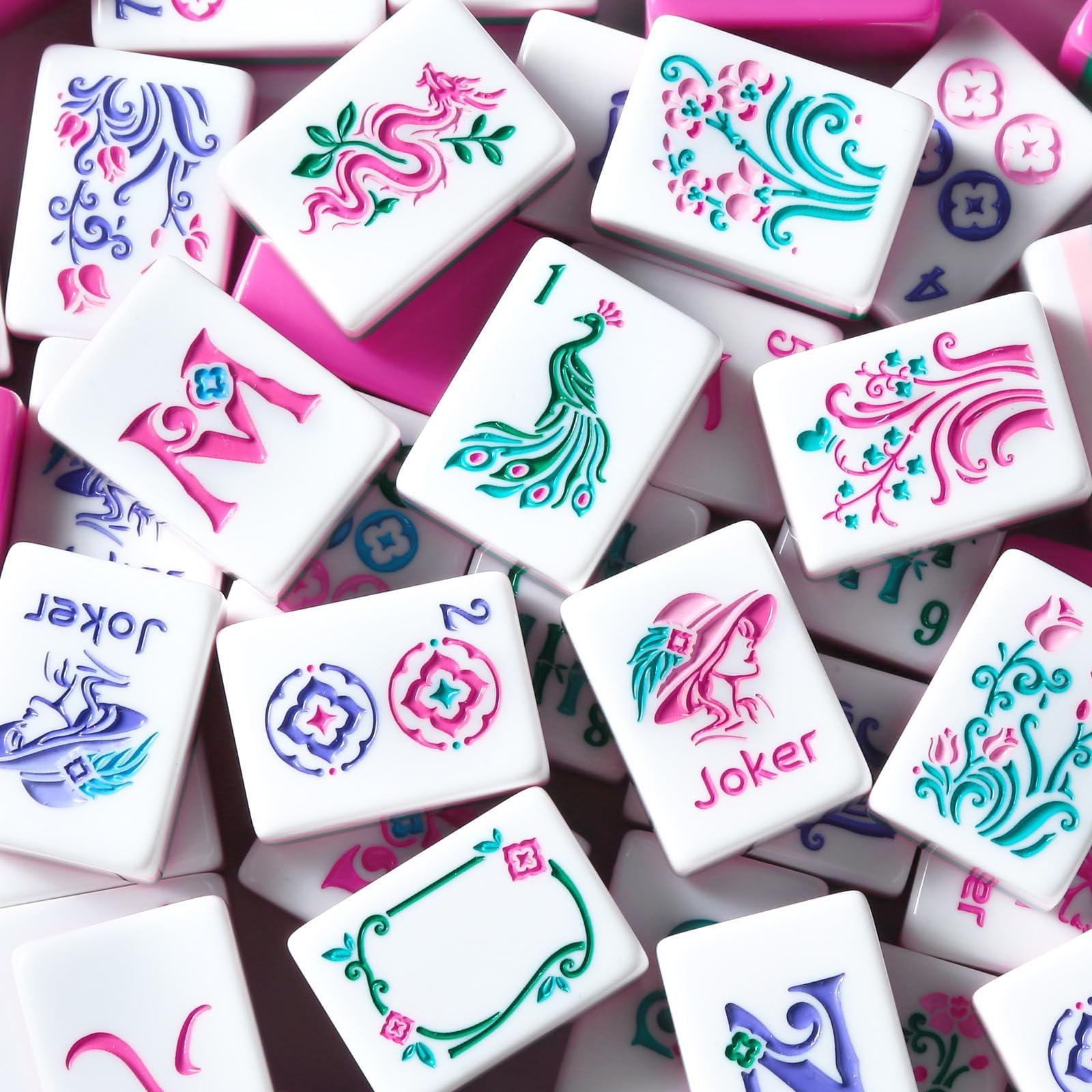 Set Fichas Mahjong Premium 4 Capas 160 Piezas Acrílico Americano | Con Fichas en Blanco y Dados Grabado Claro para Noches Familiares y Eventos(Wood Grain)
