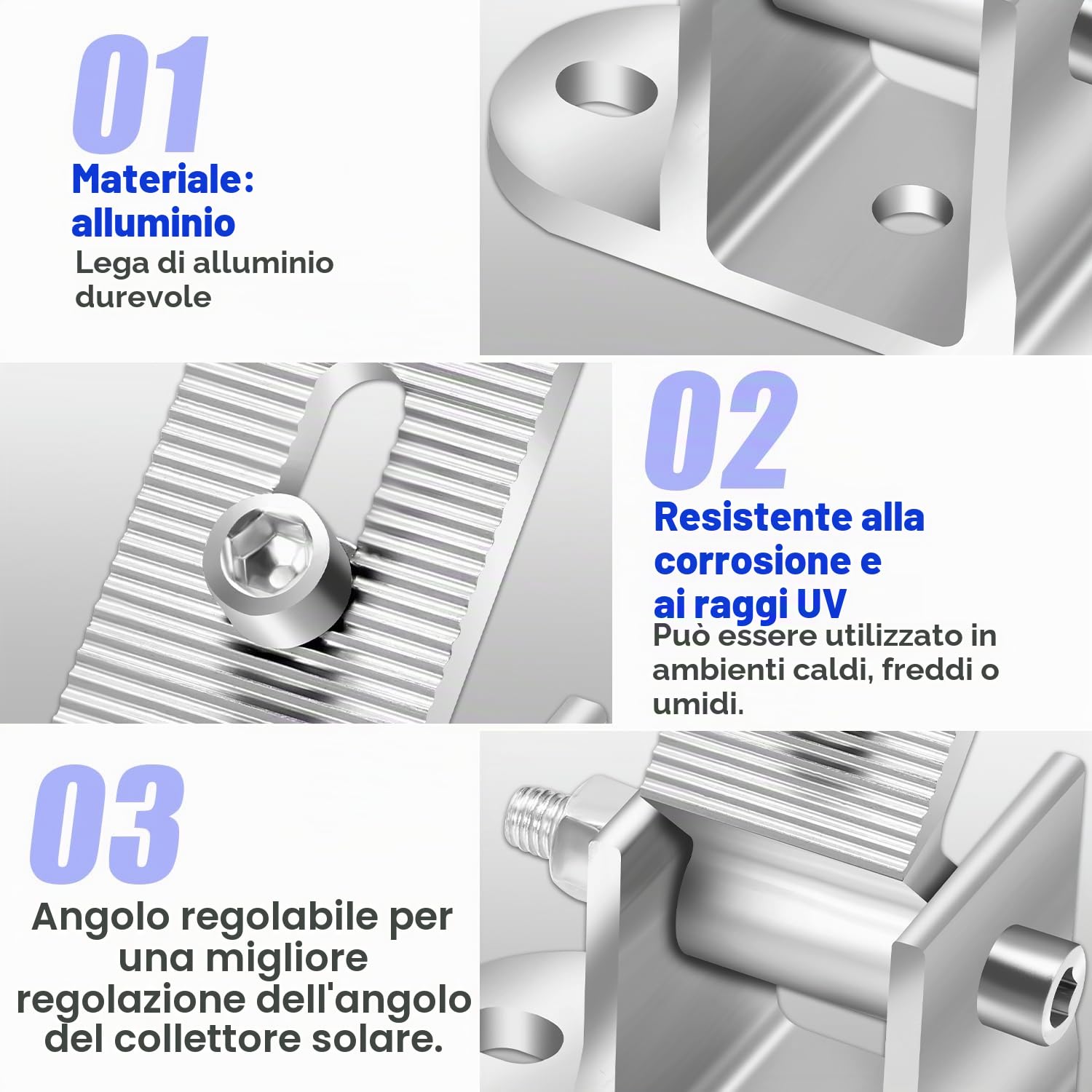 Herrselsam Supporto per pannello solare regolabile da 0 a 60°, montaggio a tetto piatto, pannello solare, fissaggio per tetto piatto, parete, barca, camper (2 paio)