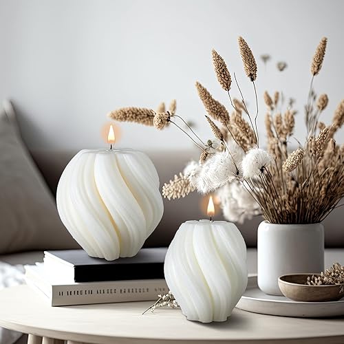 Miniatura 5 de MTLEE 2 velas en espiral, gran pilar estético perfumado de cera de soja, velas decorativas elegantes, hermoso regalo de inauguración de la casa para