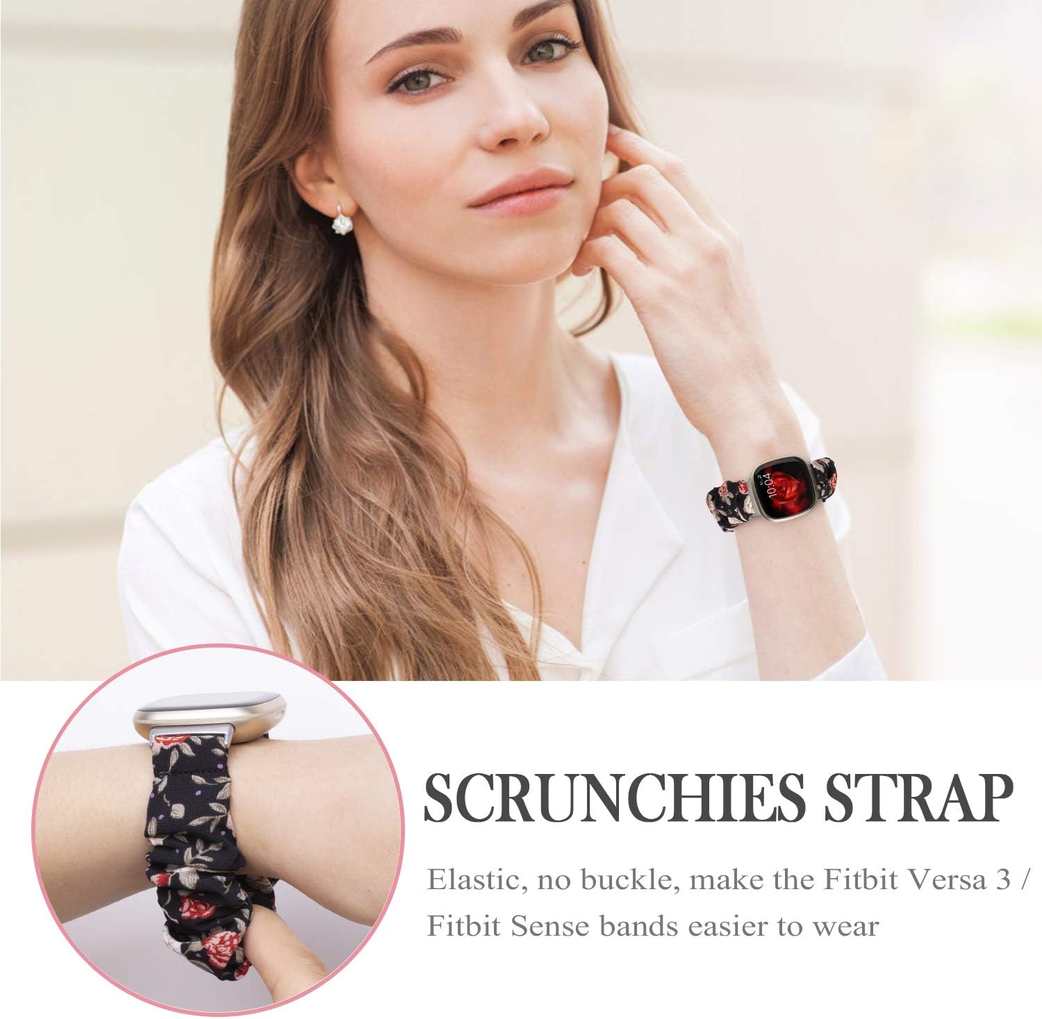 Adepoy Scrunchie Bands Compatible with Fitbit Versa 3/Fitbit Sense, Women Girl Elastic Fabric Straps Pattern Printed Scrunchy Replacement Wristbands for Fitbit Versa 3/Fitbit Sense Smart Watch