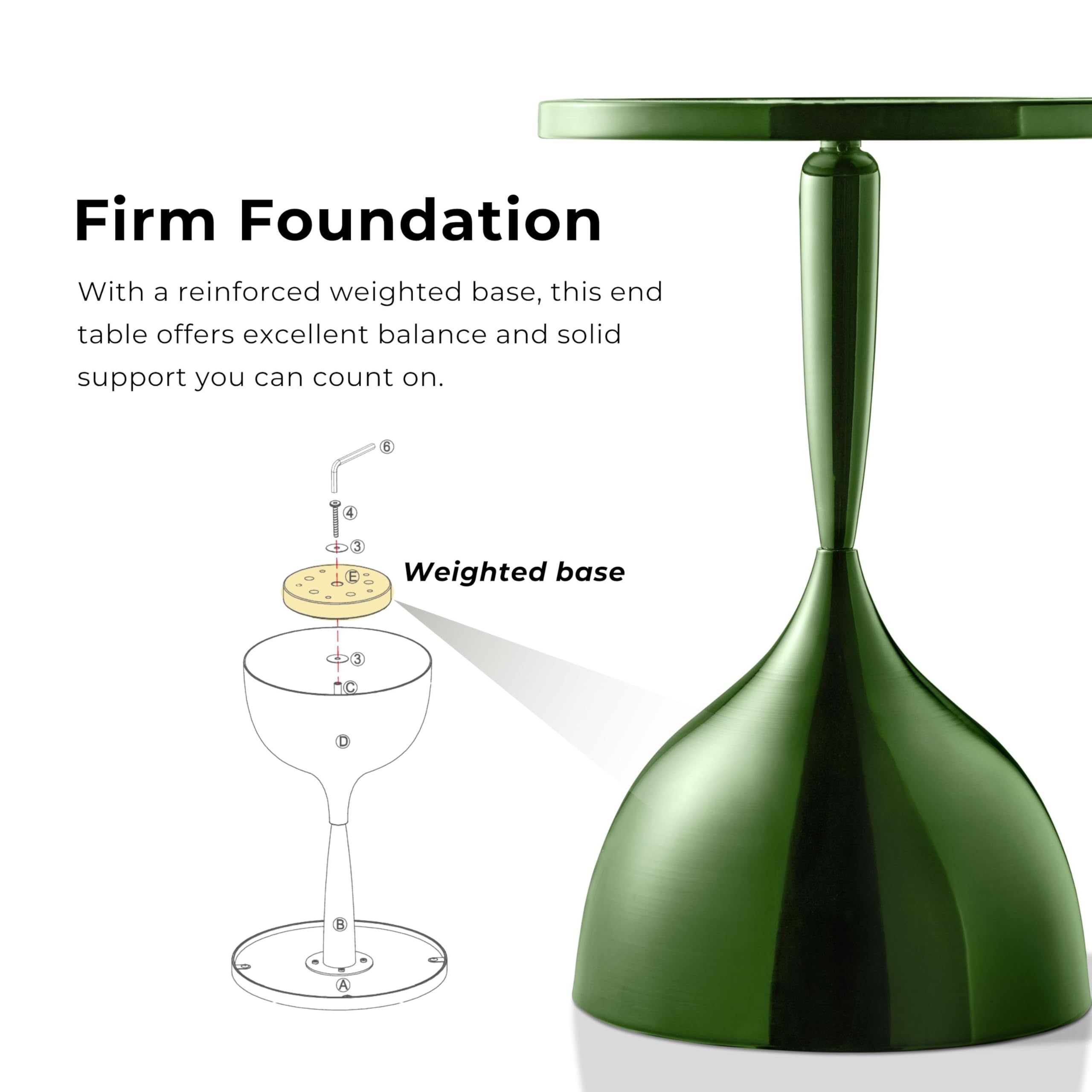 Homes: Inside + Out Halric Modern 24" Tall Round End Table with Decorated Tabletop and Iron Metal Base, Accent Furniture, Elegant Pedestal Stand for Living Room, Home Office, Chrome Green
