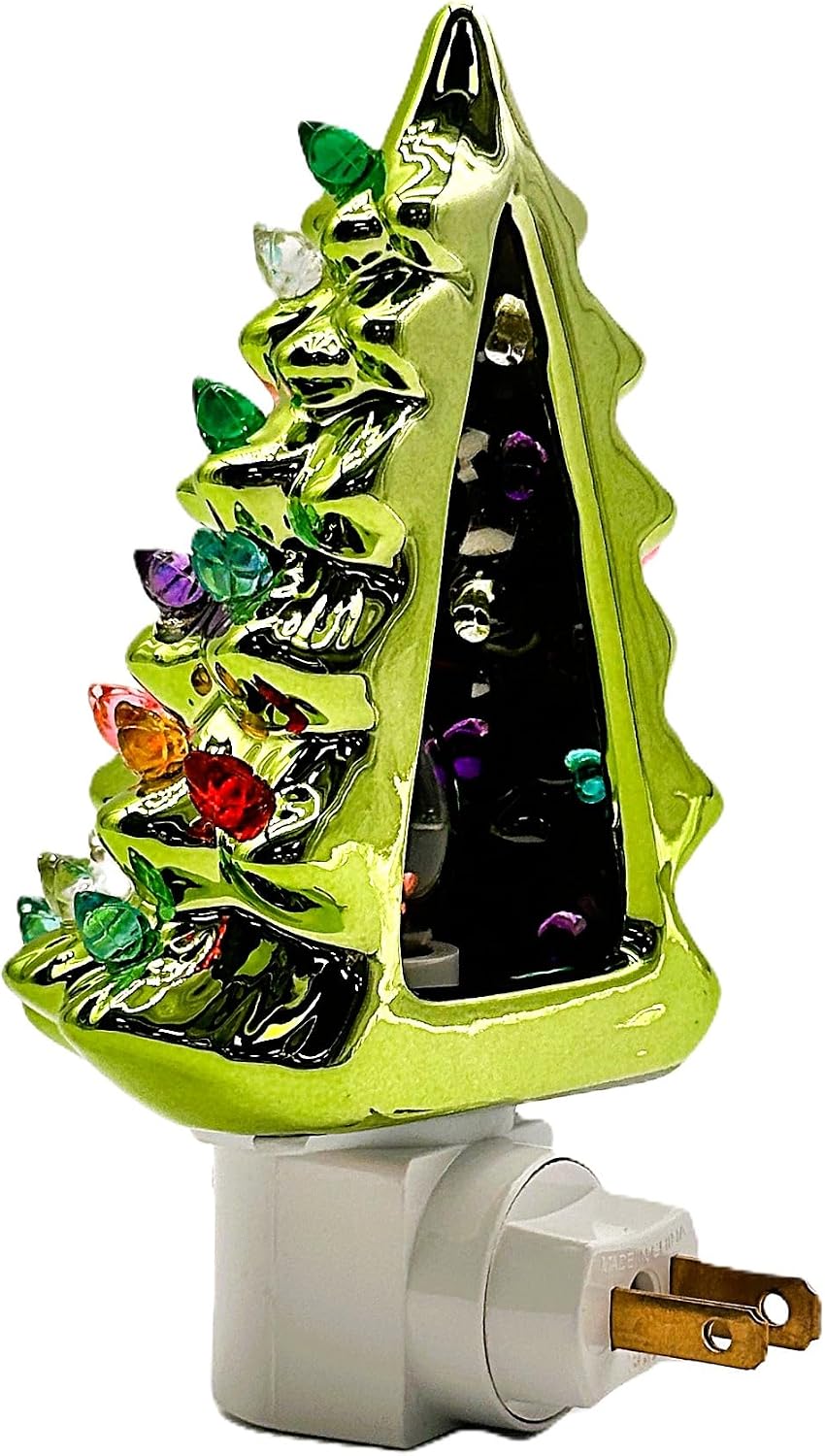RAZ Imports Vintage Metallic Green Christmas Tree Night Light 5.75 Inch