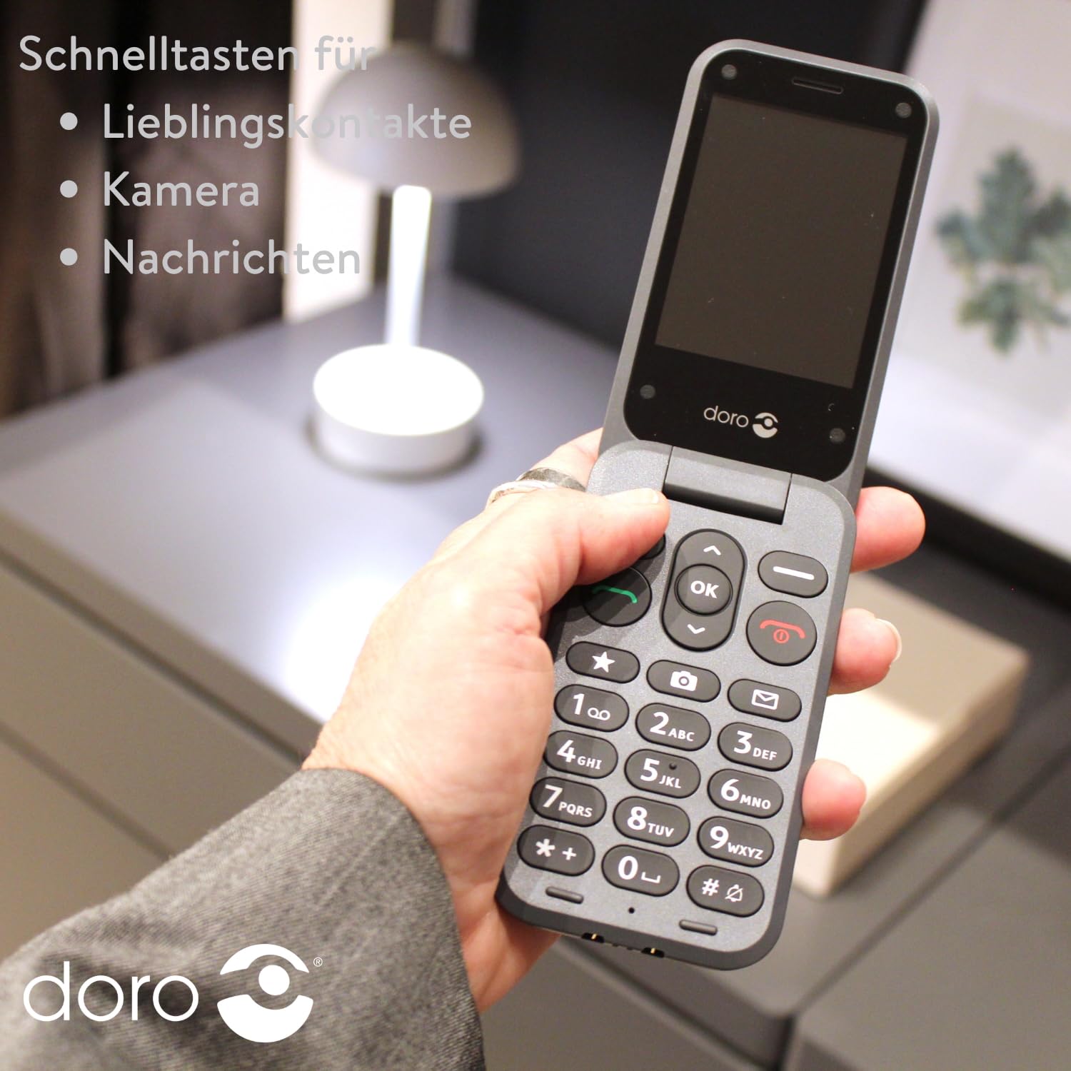 Doro Telefon Leva E20 – 4G Klapphandy für Senioren – 2,8 Zoll Display, kontrastreiche Tasten, besonders klarer Klang, HD Voice, Kamera, Secure-Taste – Schwarz