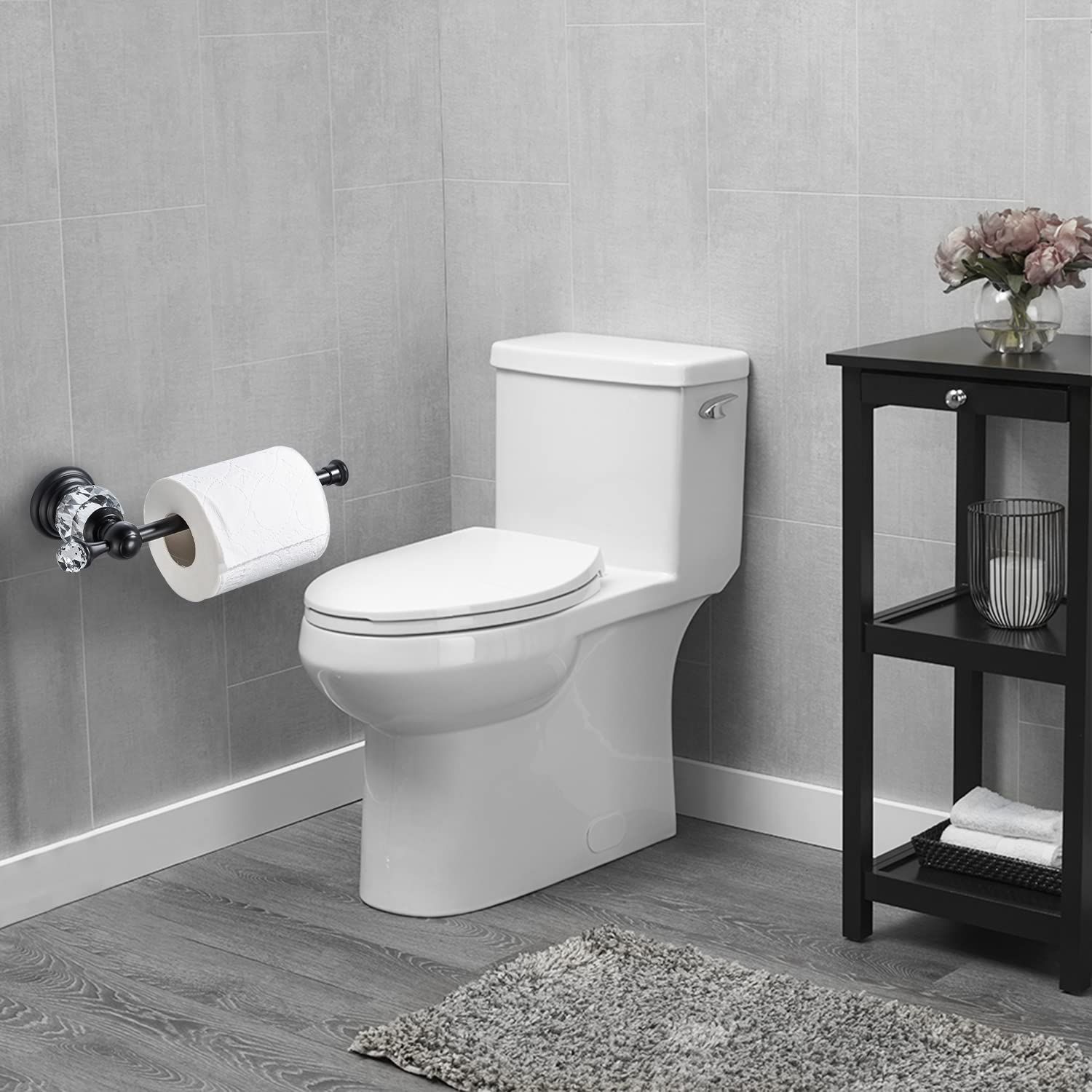 BATHSIR Crystal Toilet Paper Holder, Black Toilet Roll Holder Modern Bathroom Accessories Zinc Alloy Tissue Hanger Wall Mounted — Amazon image 2