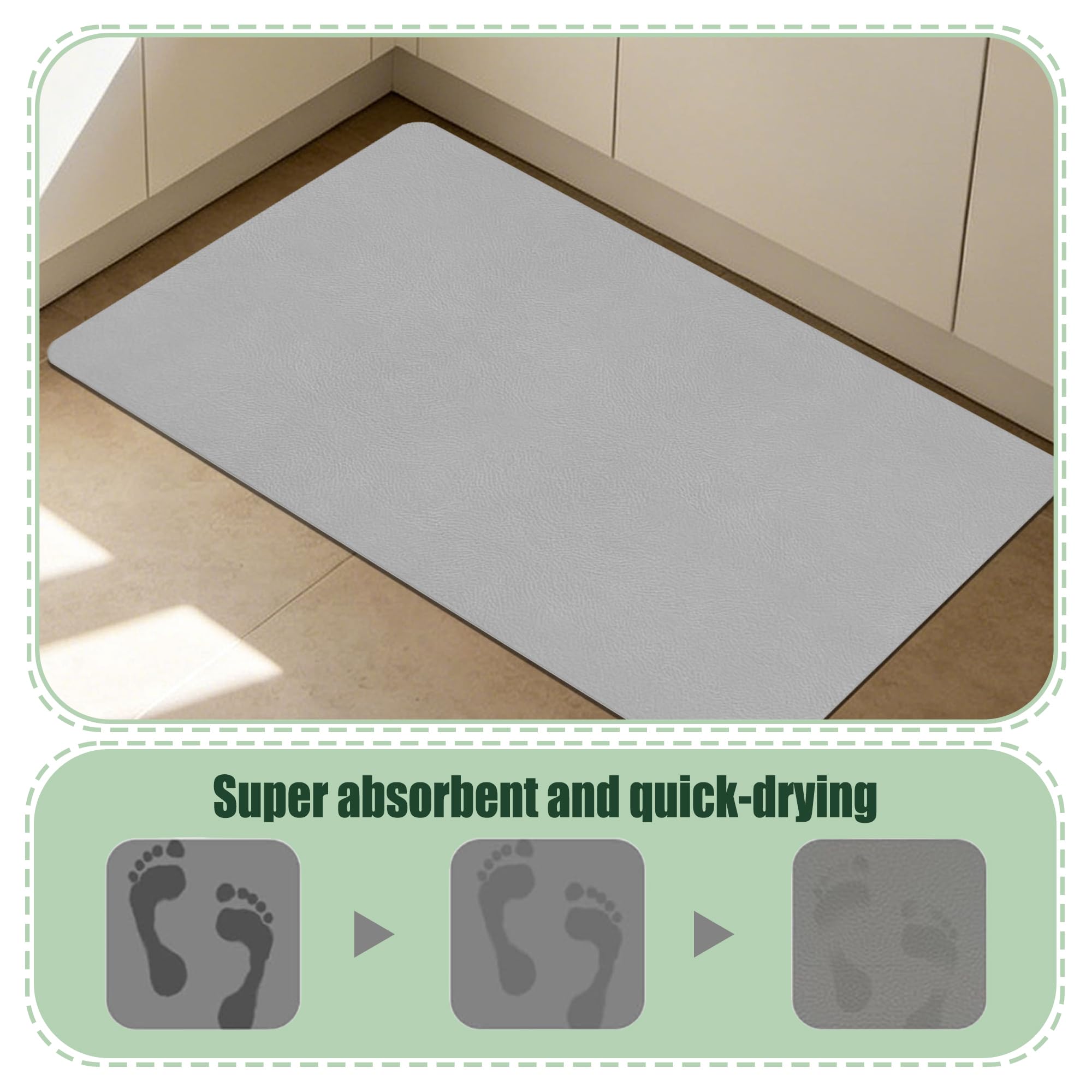 JIAFANG Alfombra Diatomita Baño 100 x 130 cm Rápido Secado Alfombra Diatomita Baño Fast Dry Antideslizante y Antihumedad para Bañera, Ducha, Cuarto de y Cocina, Gris Claro
