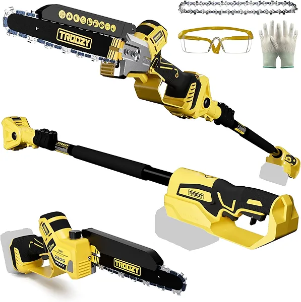 TROOZY Cordless Pole Saw, 8-INCH 2-IN-1 Chainsaw, Electric Tree Trimmer with 9FT Telescopic Pole, 180°Angle for Tree Branches Pruning & Wood Cutting,Compatible with Makita Battery (no battery)