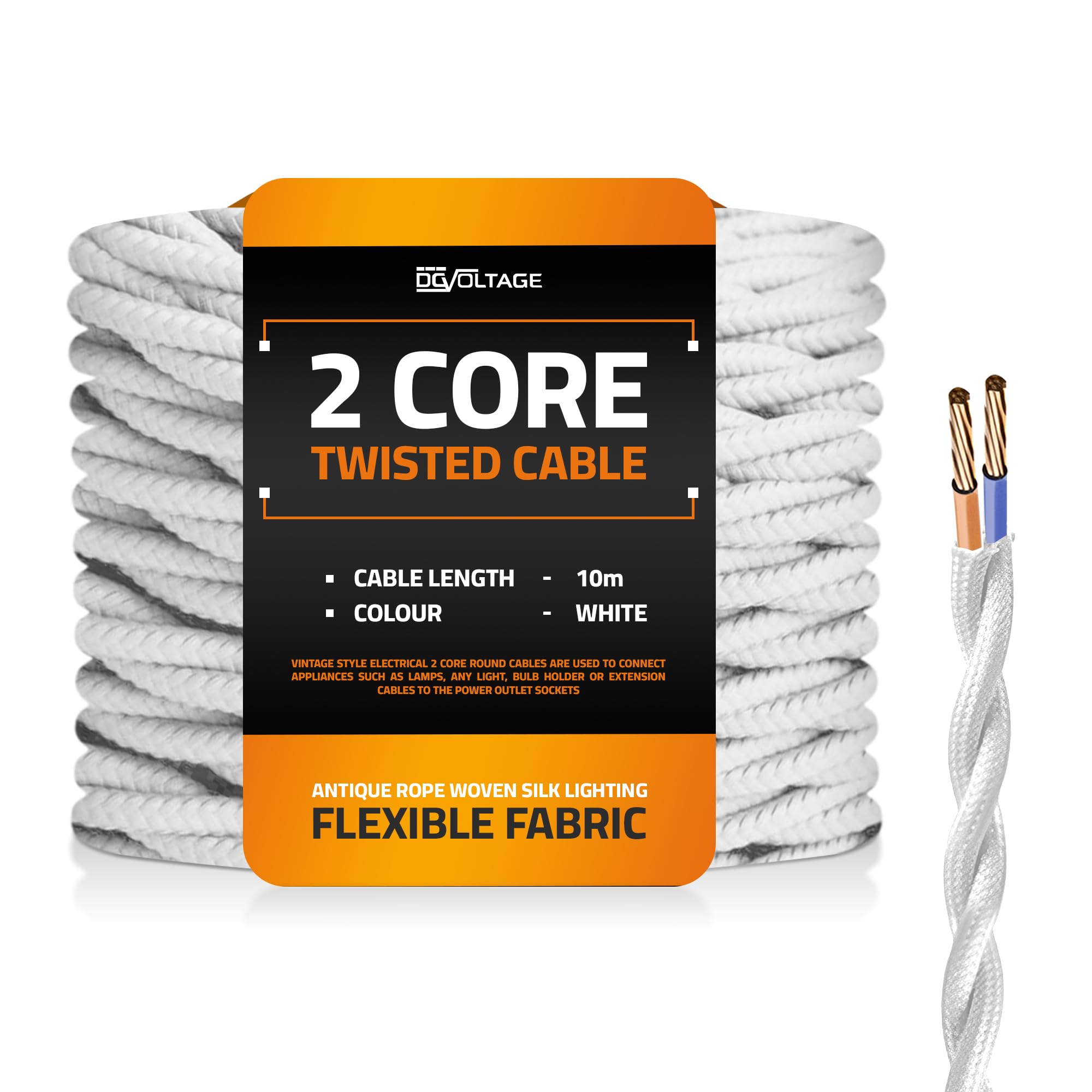 DC VOLTAGE 10m 2 Core Twisted Cable Flexible Wire Lamp Cord, 2 Conductor 32.8ft Vintage Light Flex Cable DIY Lamps Electrical Wire Lighting Appliance Wire Twisted Fabric Electrical Wire (White)